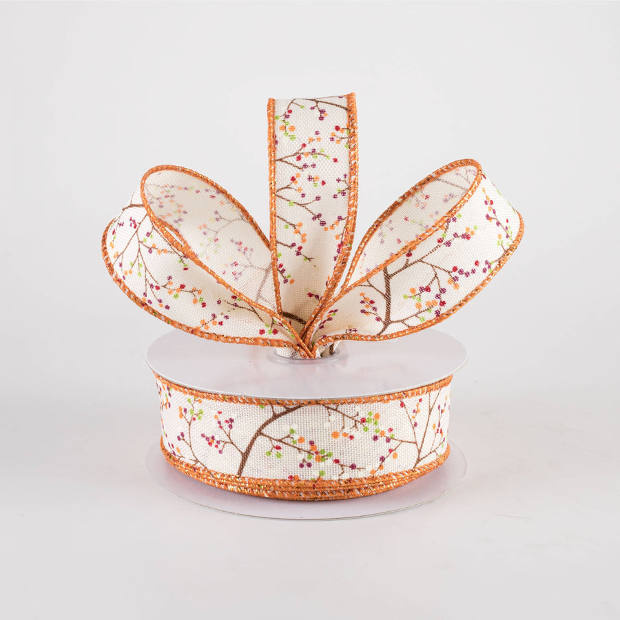 7/8" Mini Berry Branch Ribbon: Warm Fall on Cream (10 Yards)