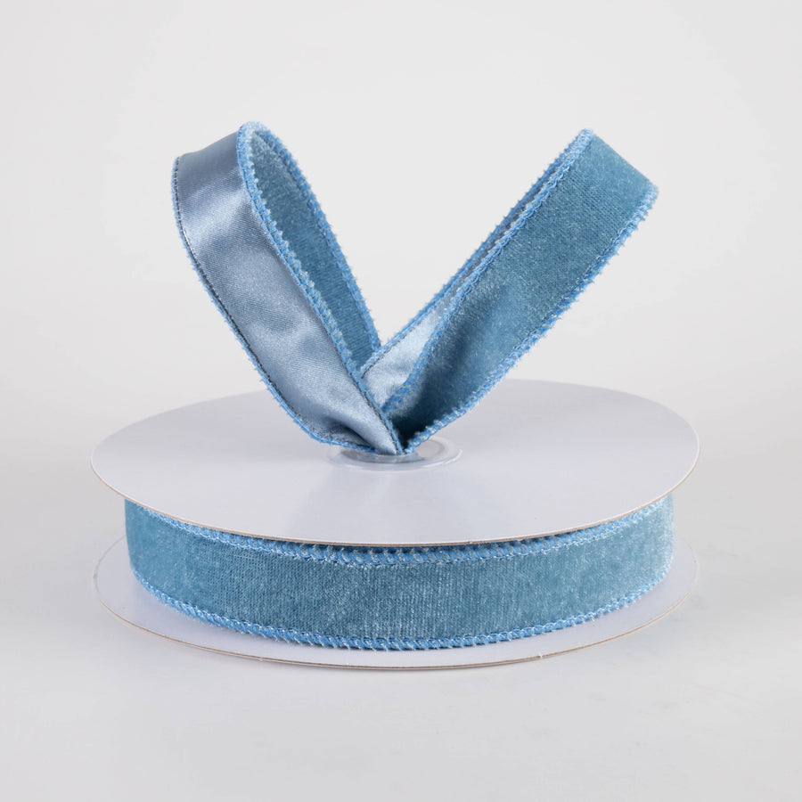 7/8" Deluxe Velvet Satin Backing Ribbon: Smoke Blue (10 Yards)