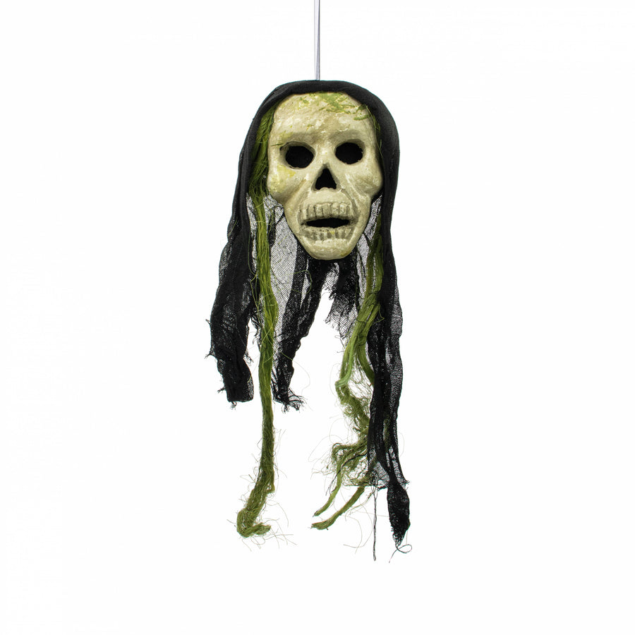 20" x 6" Styrofoam & Burlap Witch Skull: Green & Black