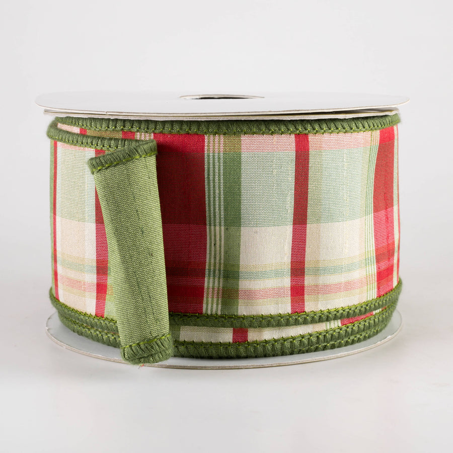 2.5" Designer Double Sided Plaid Ribbon: Red & Moss Green (10 Yards)