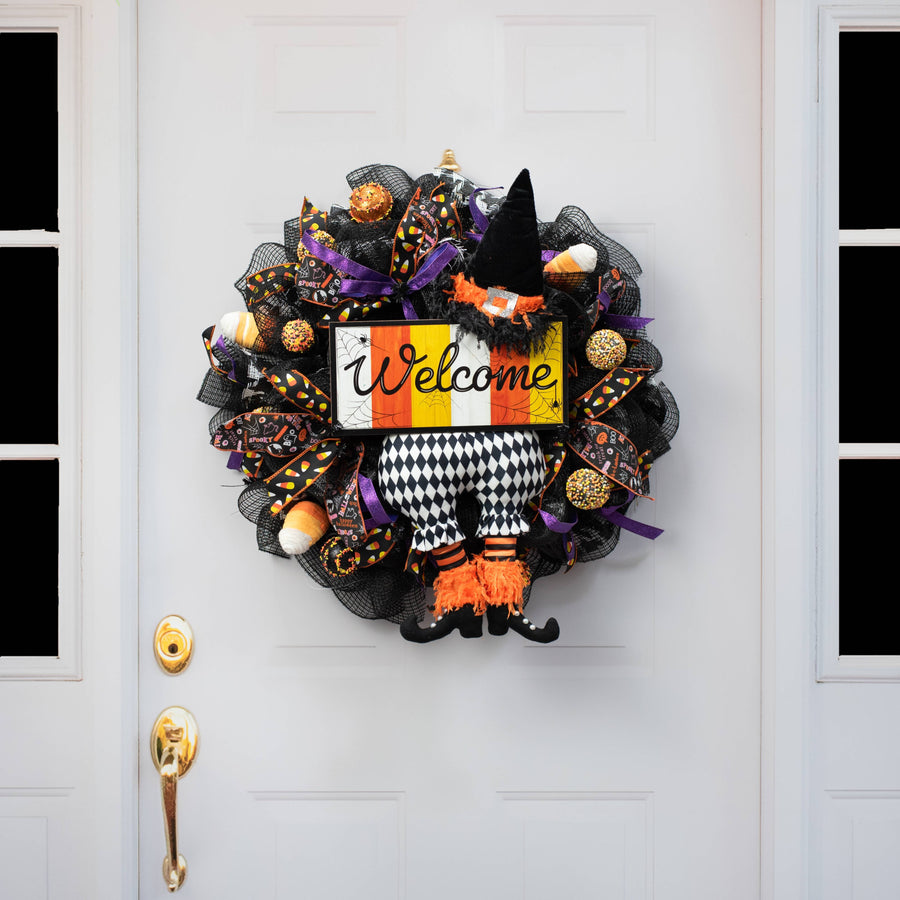 20" Harlequin Witch Wreath Decor Kit: Black & White