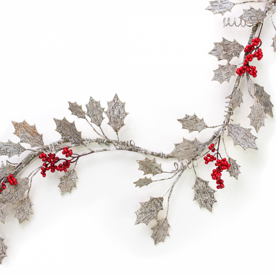 5' Wooden Holly Garland