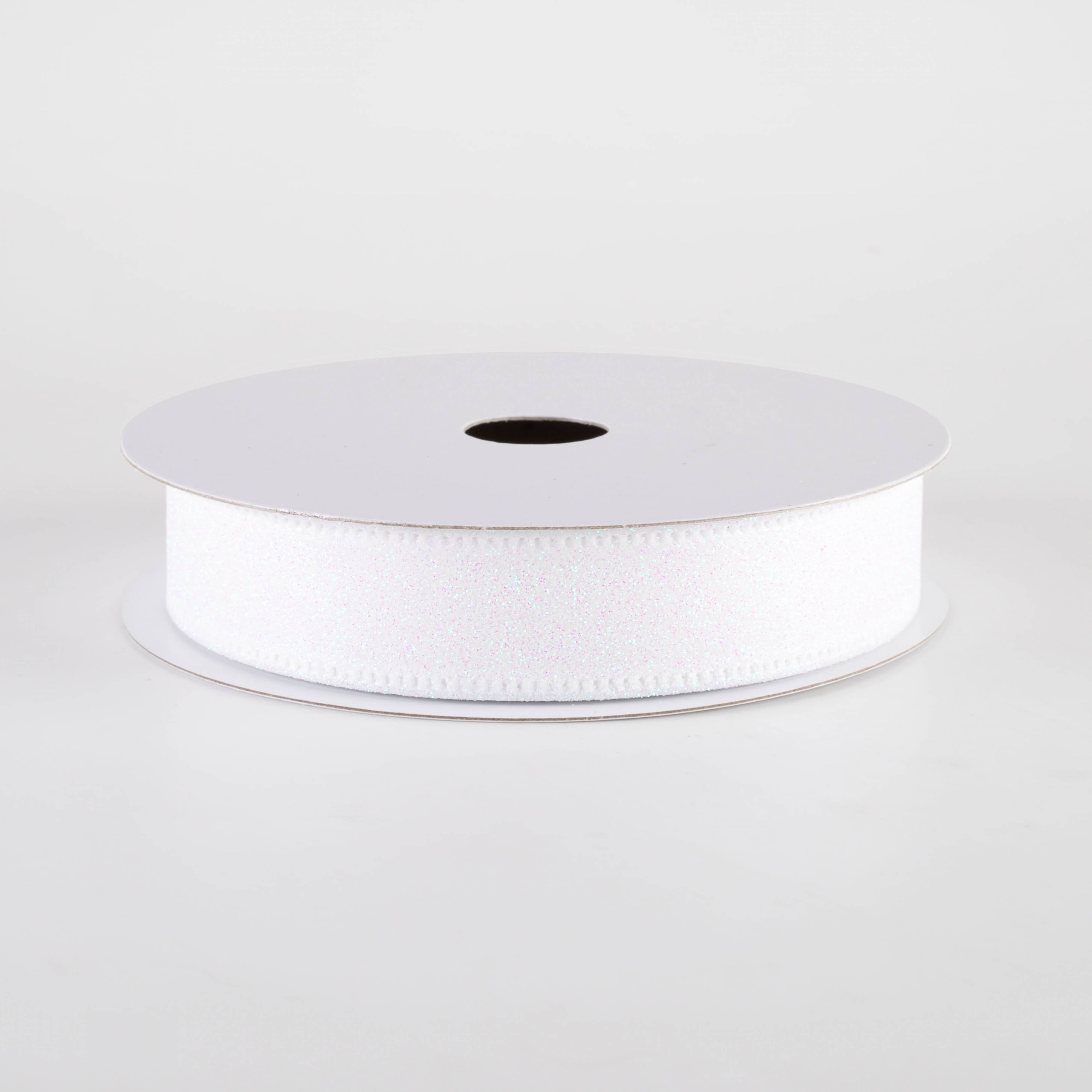 7/8" All Flat Glitter Wired Ribbon: Iridescent White (10 Yards)