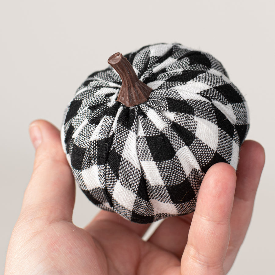 3" Fabric Check Pumpkins: Black & White (Set of 6) detail photo 3