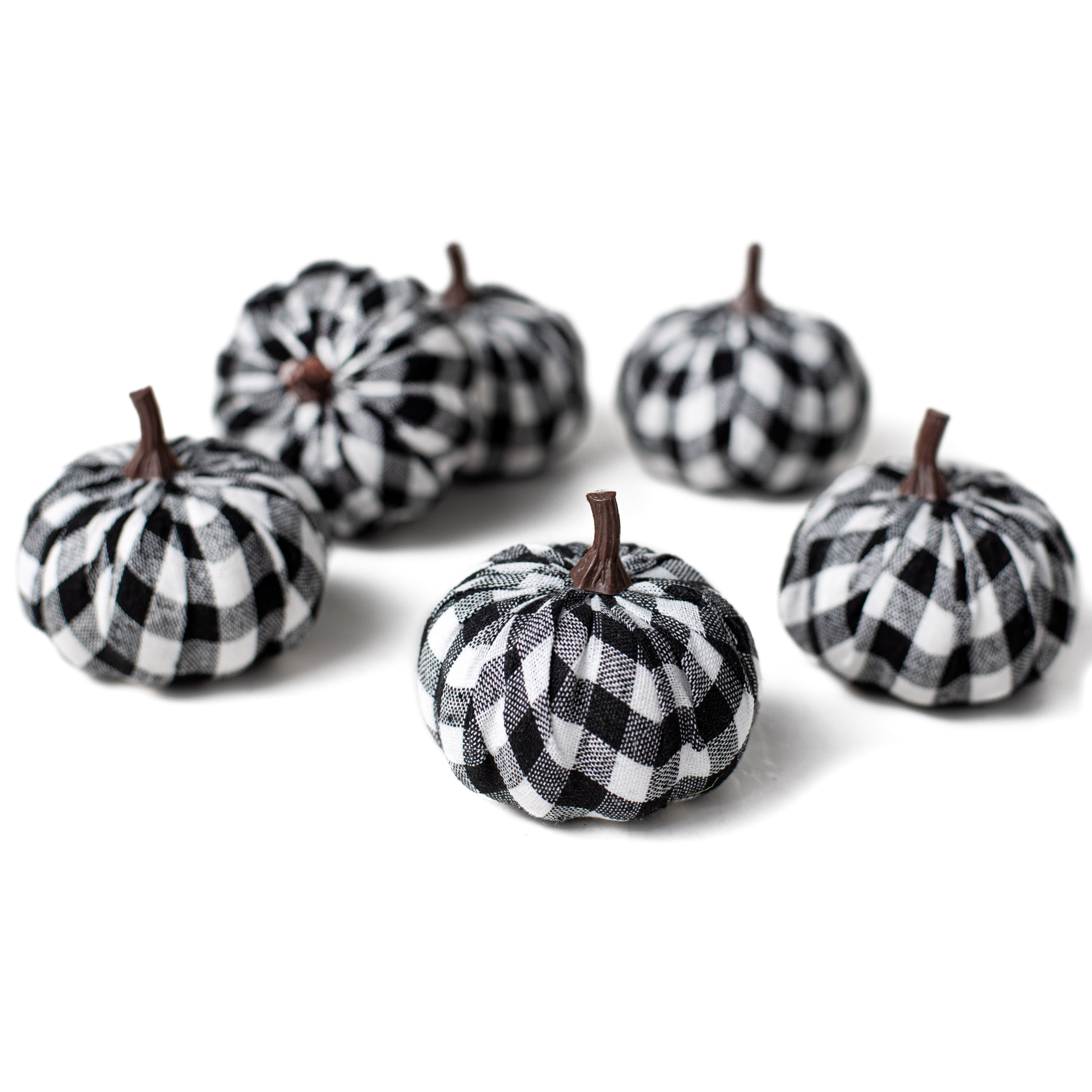 3" Fabric Check Pumpkins: Black & White (Set of 6) Item Number: 56702BKWT