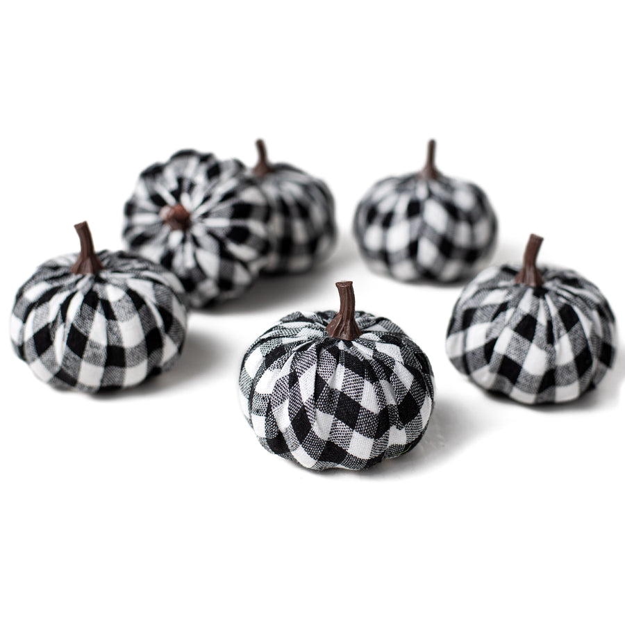 3" Fabric Check Pumpkins: Black & White (Set of 6) Item Number: 56702BKWT