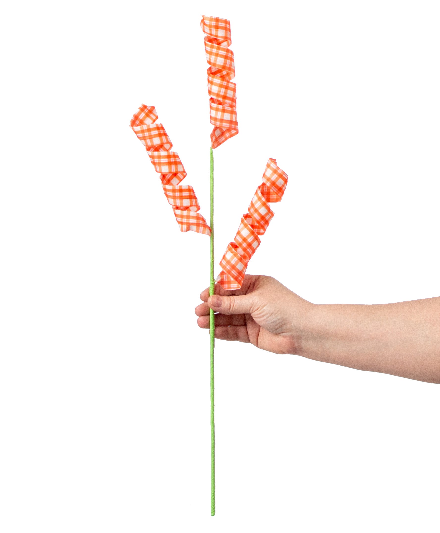 24" Fabric Curl Spray: Orange & White Plaid detail photo 3