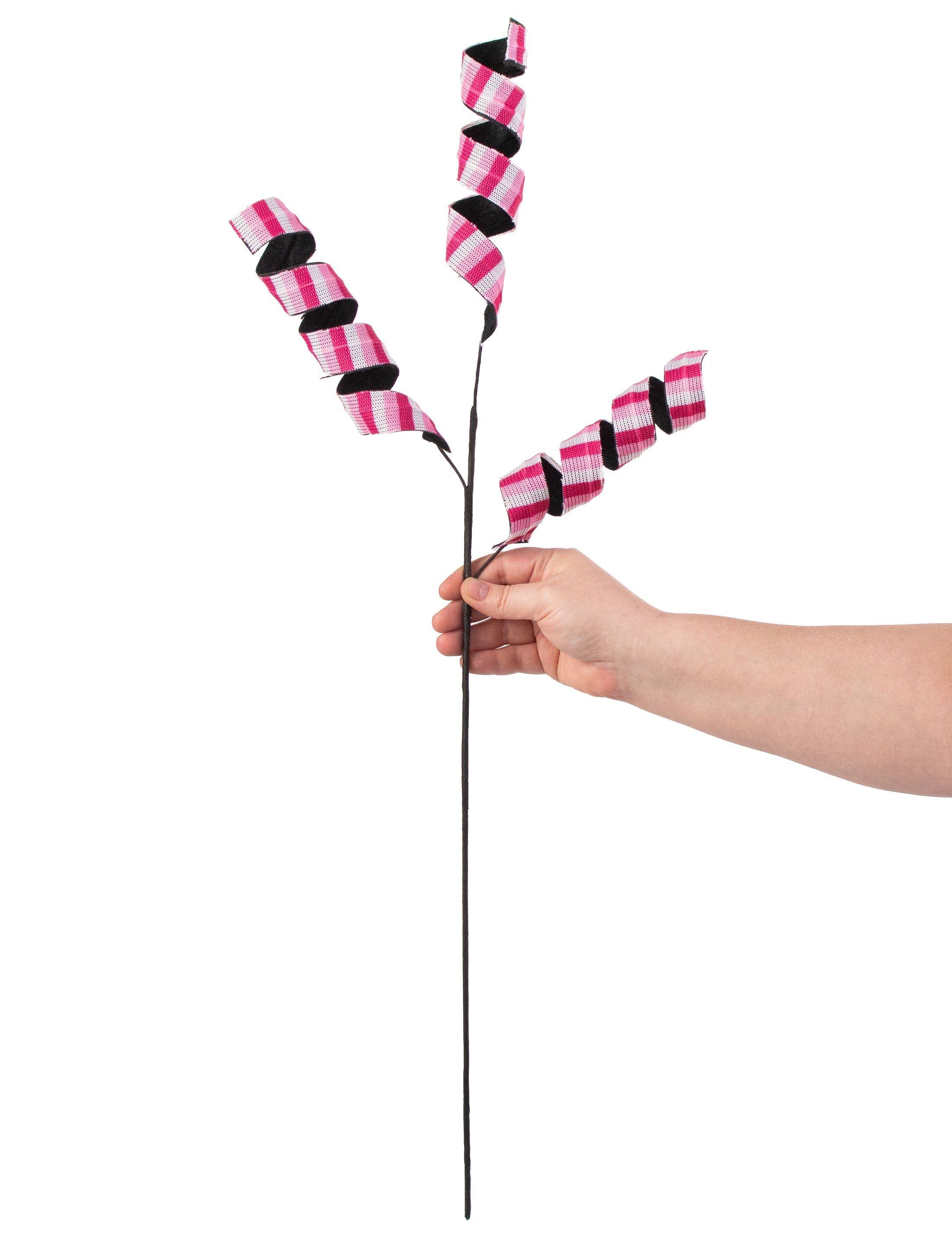 30" Double Sided Fabric Curly Spray: Black Velvet & Fuchsia Stripe detail photo 3