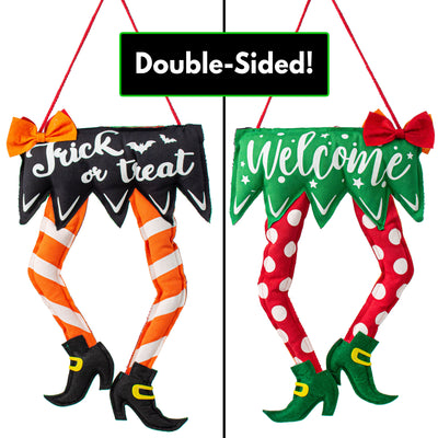 18" Double Sided Fabric Elf-Witch Legs Sign Item Number: 173675