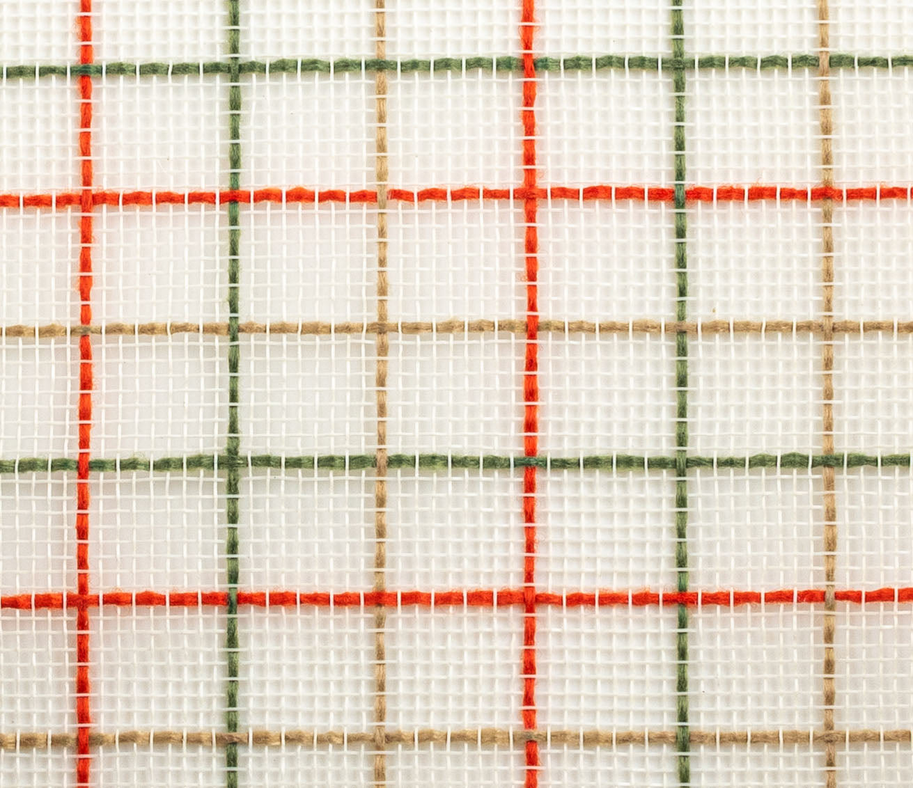 10" Fabric Fine Weave Check Mesh: Cream with Natural, Orange & Moss detail photo 3