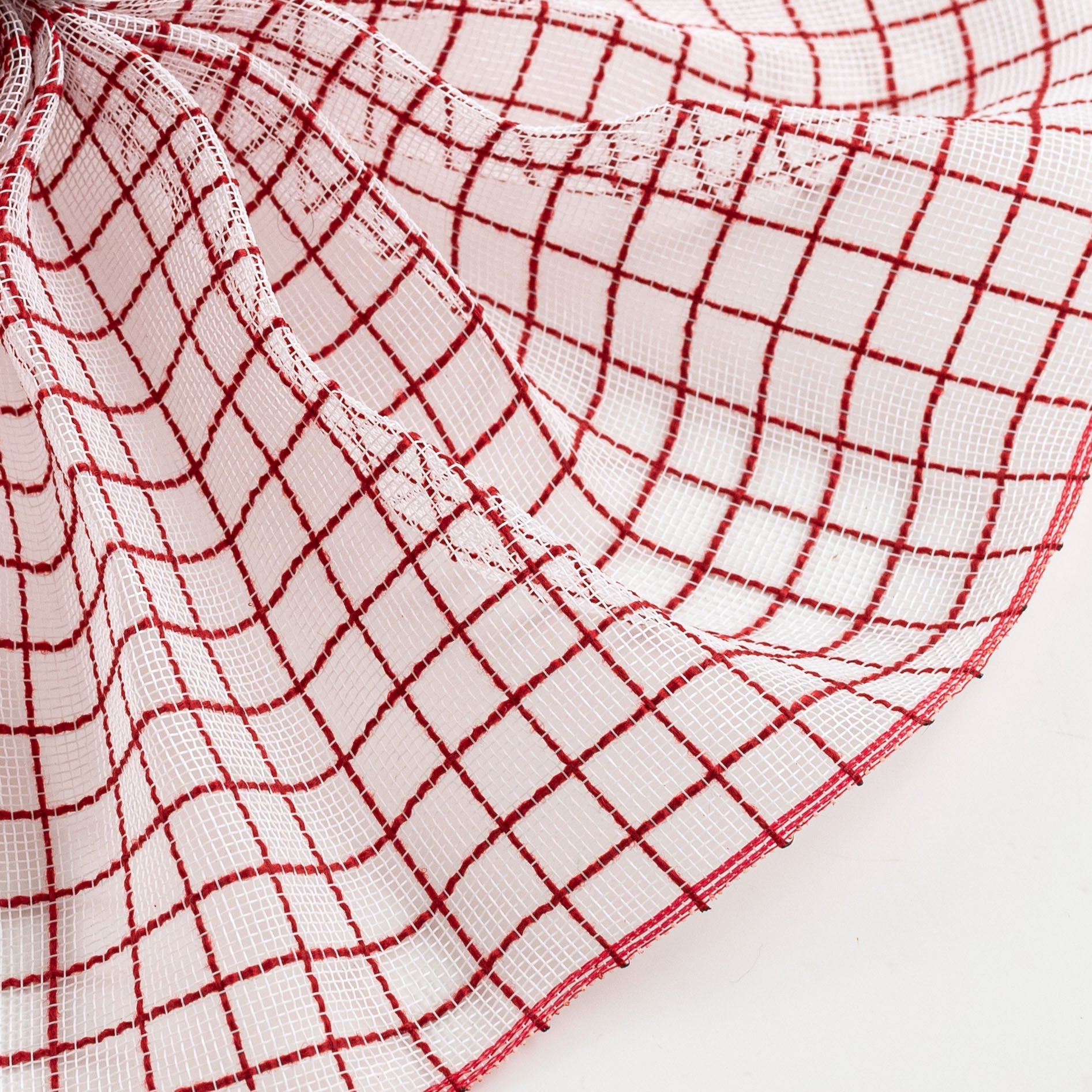 10" Fabric Fine Weave Check Mesh: White with Red Lifestyle Photo