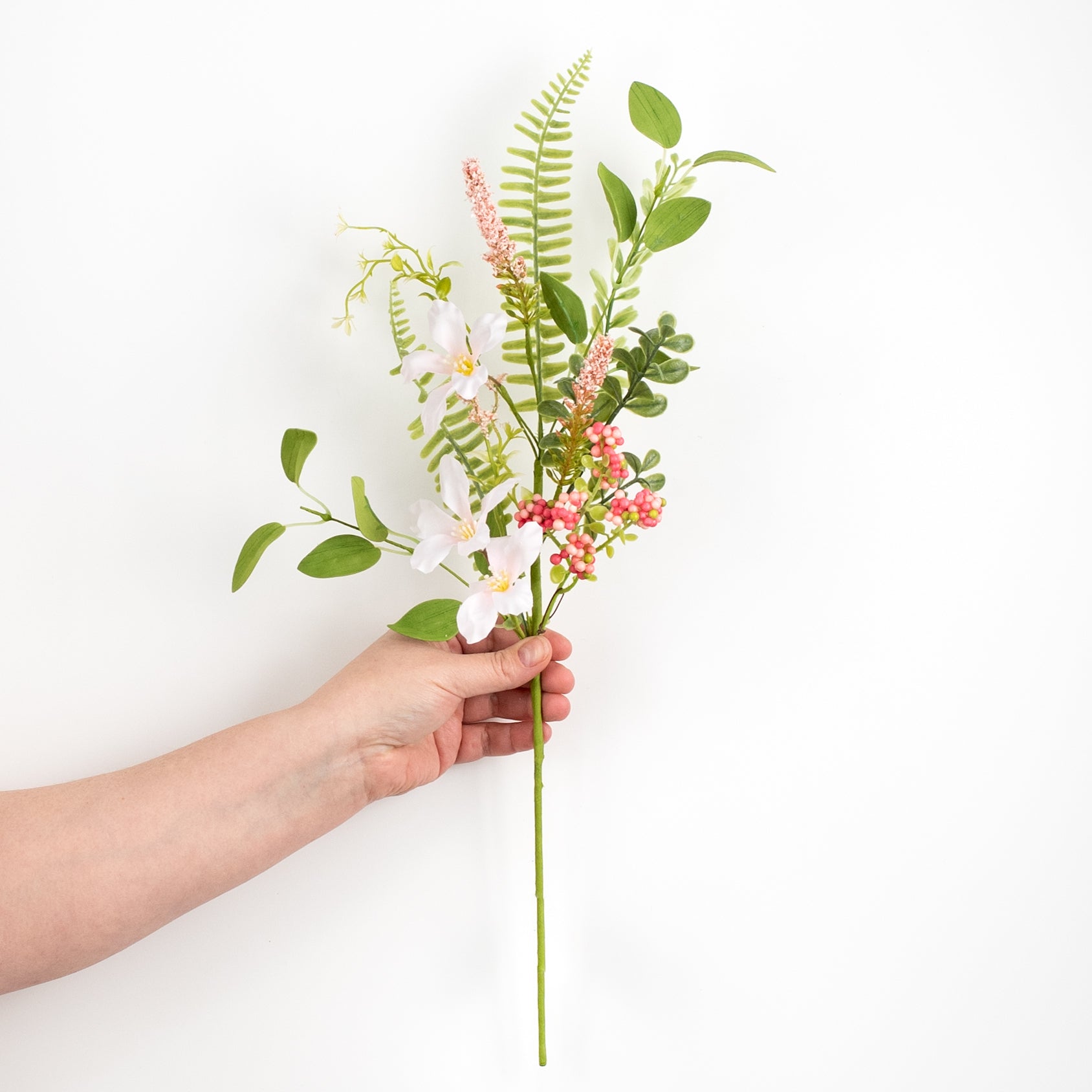 20" Fabric Flower, Berry Cluster, Fern Spray: Pink detail photo 3