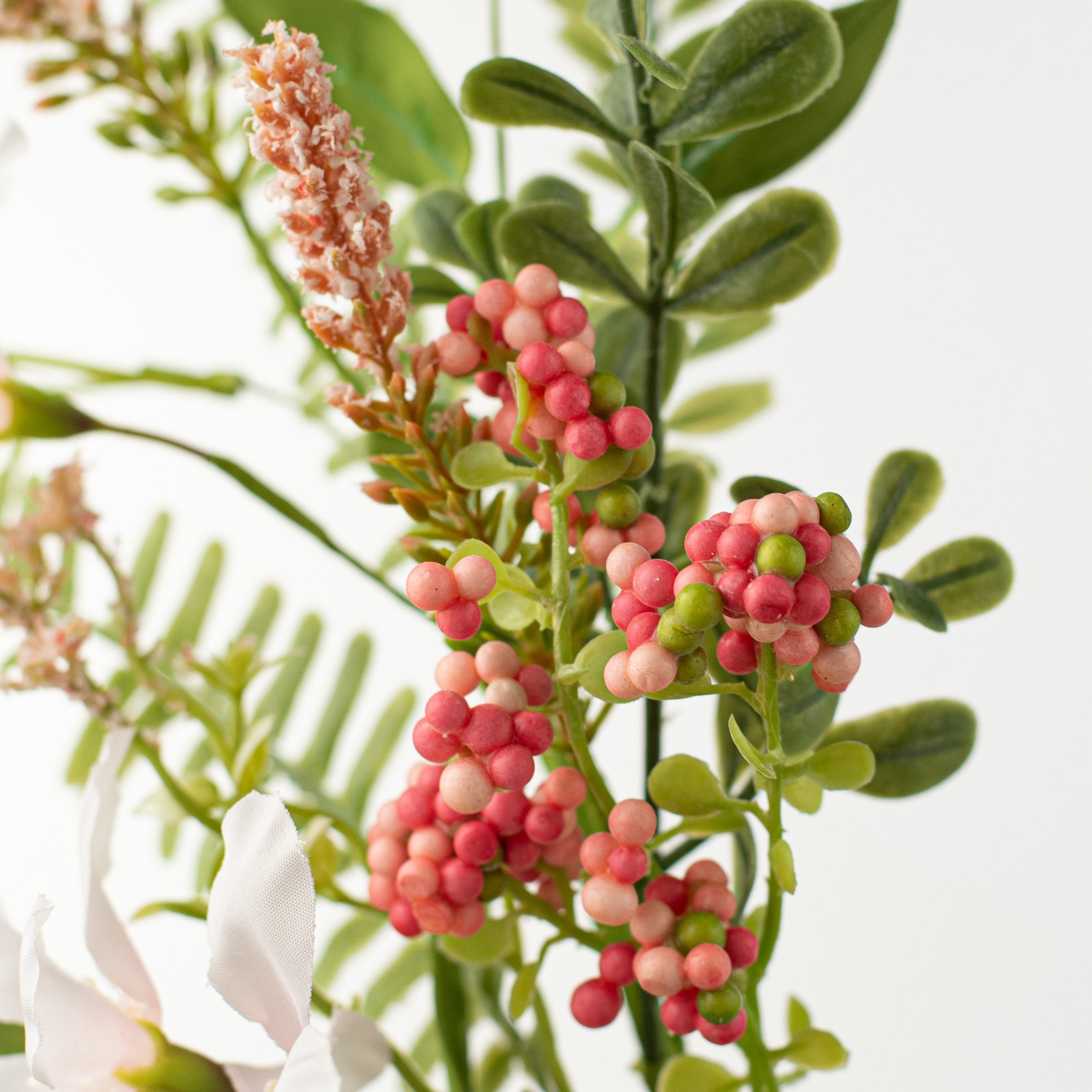 20" Fabric Flower, Berry Cluster, Fern Spray: Pink detail photo 4