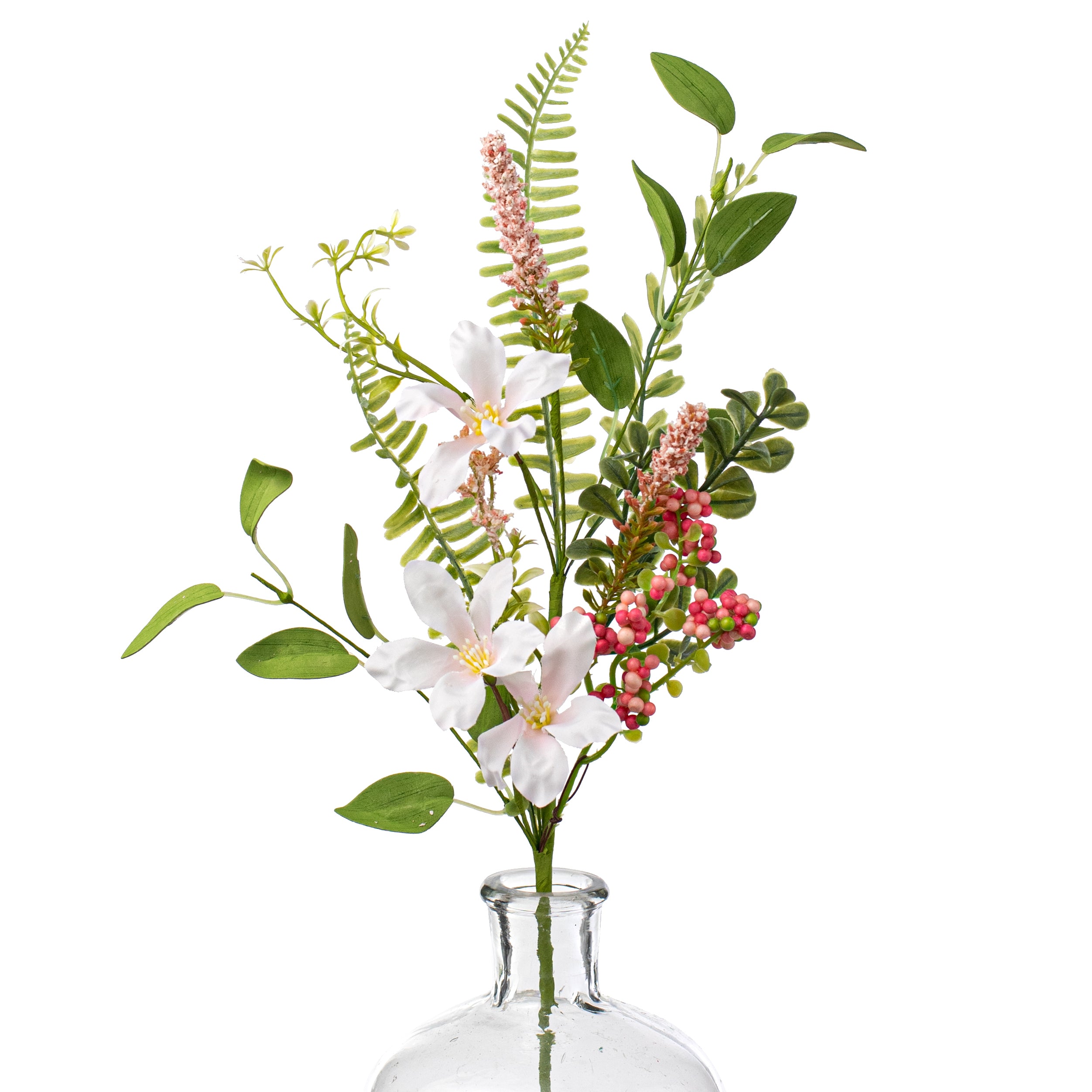20" Fabric Flower, Berry Cluster, Fern Spray: Pink Item Number: FH808122