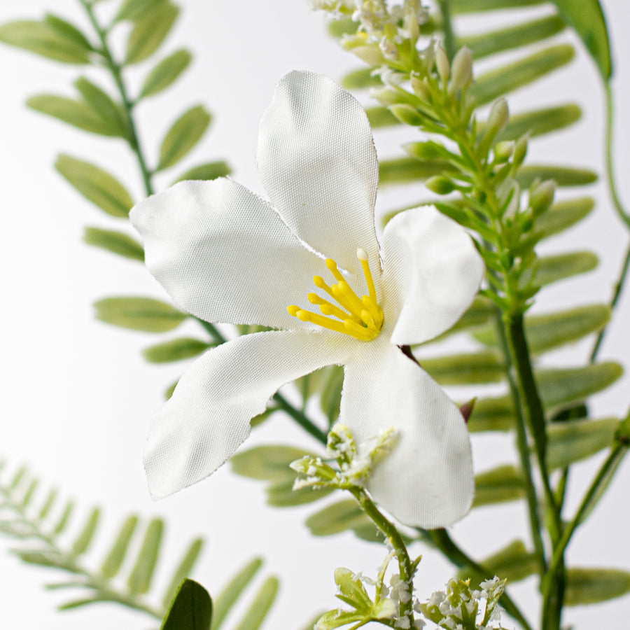 20" Fabric Flower, Berry Cluster, Fern Spray: White Lifestyle Photo