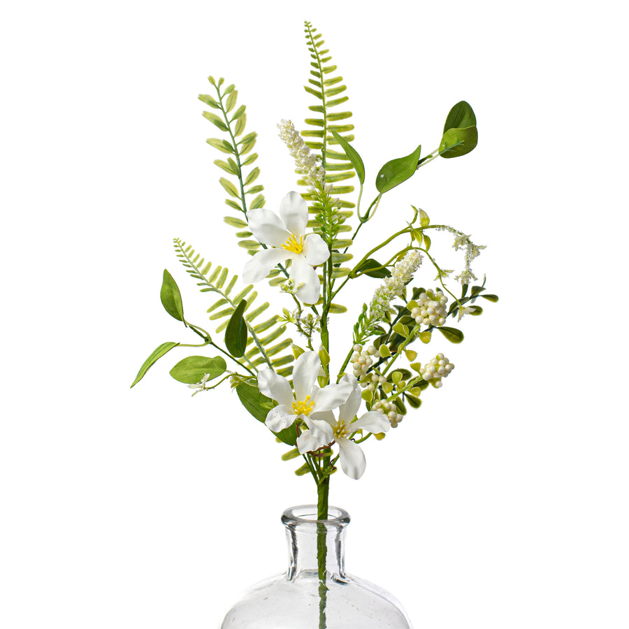 20" Fabric Flower, Berry Cluster, Fern Spray: White Item Number: FH808127