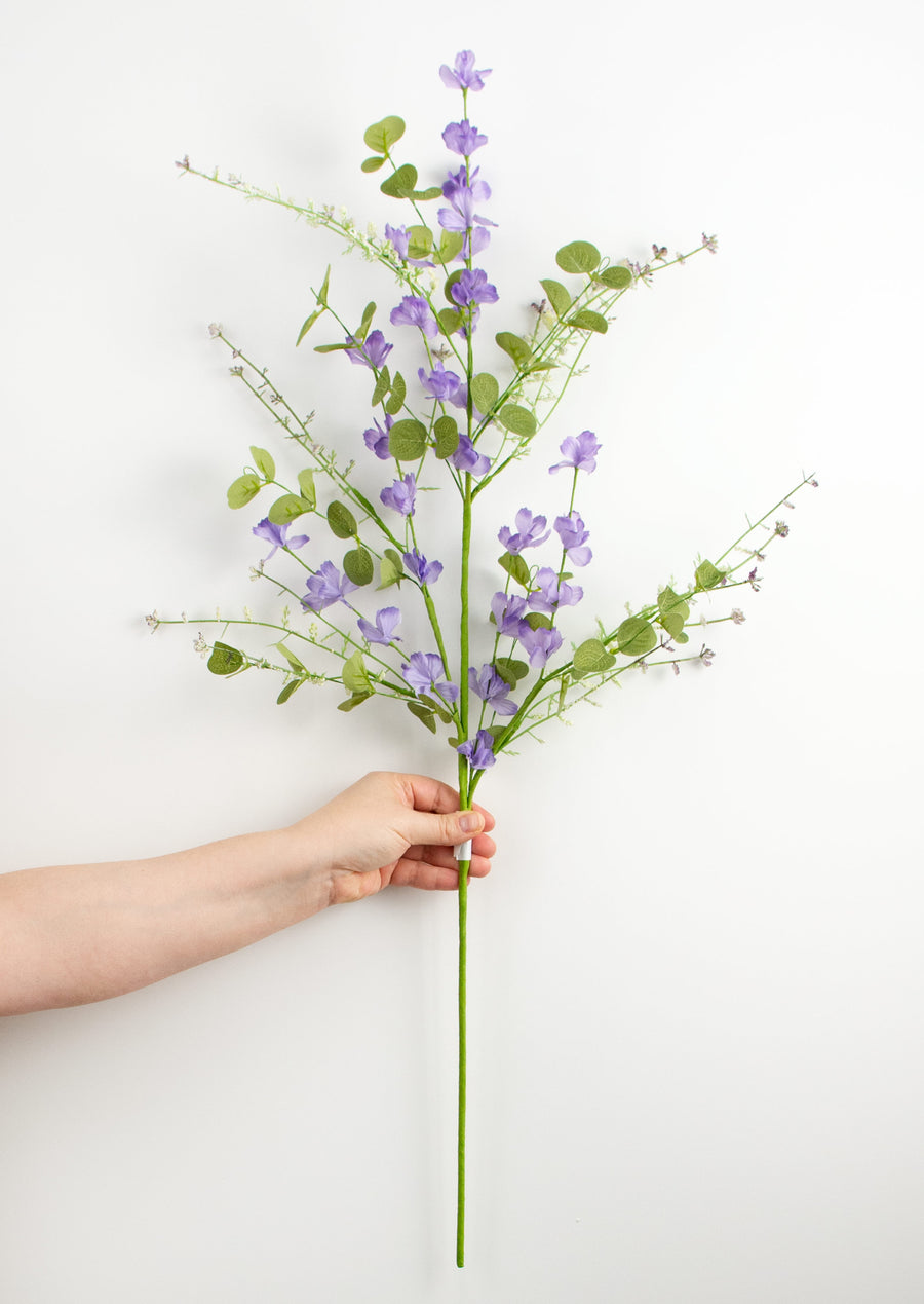 31" Fabric Flower Eucalyptus Spray: Lavender detail photo 3