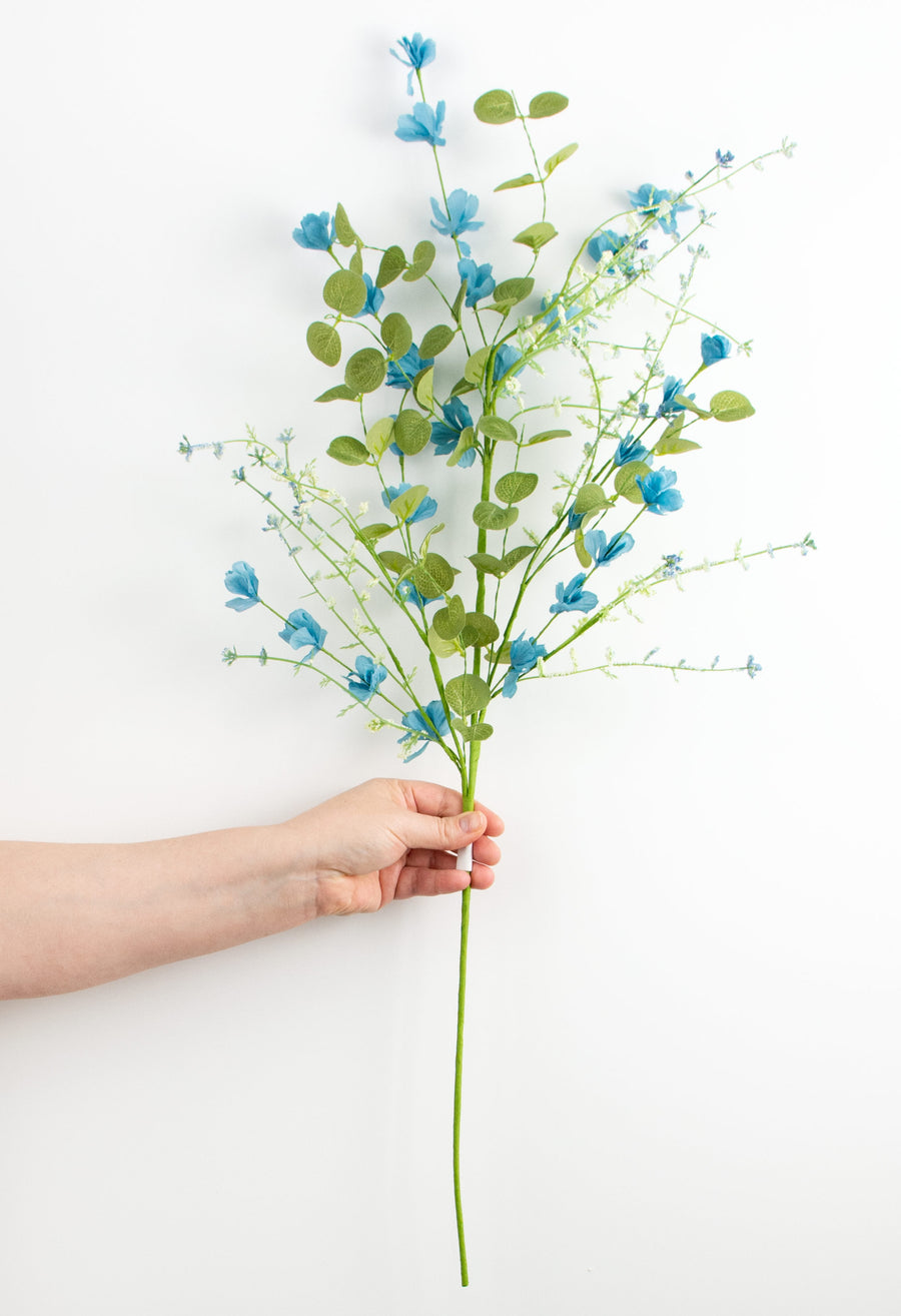 31" Fabric Flower Eucalyptus Spray: Light Blue detail photo 3