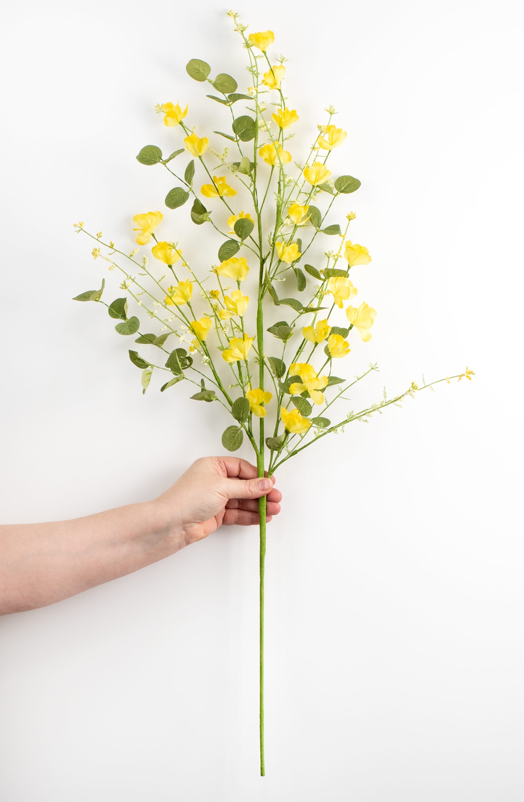 31" Fabric Flower Eucalyptus Spray: Yellow detail photo 3