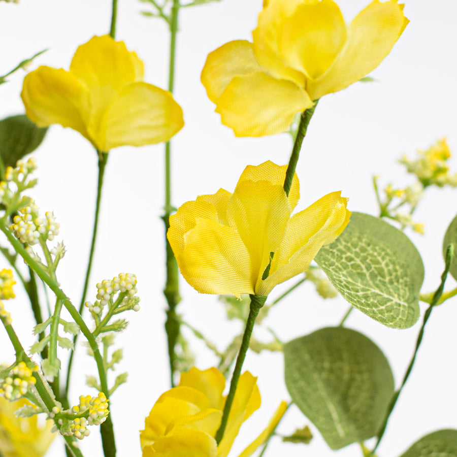 31" Fabric Flower Eucalyptus Spray: Yellow detail photo 4