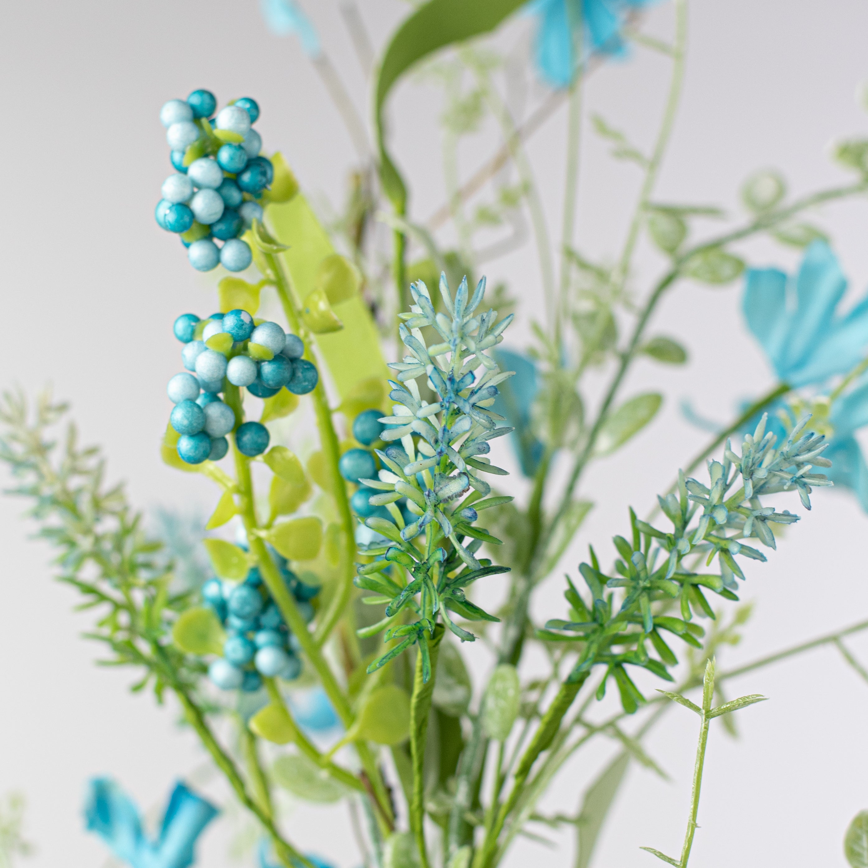 24" Fabric Flower, Leaf, Berry Spray: Aqua Blue Lifestyle Photo