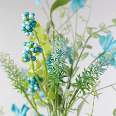 24" Fabric Flower, Leaf, Berry Spray: Aqua Blue Lifestyle Photo