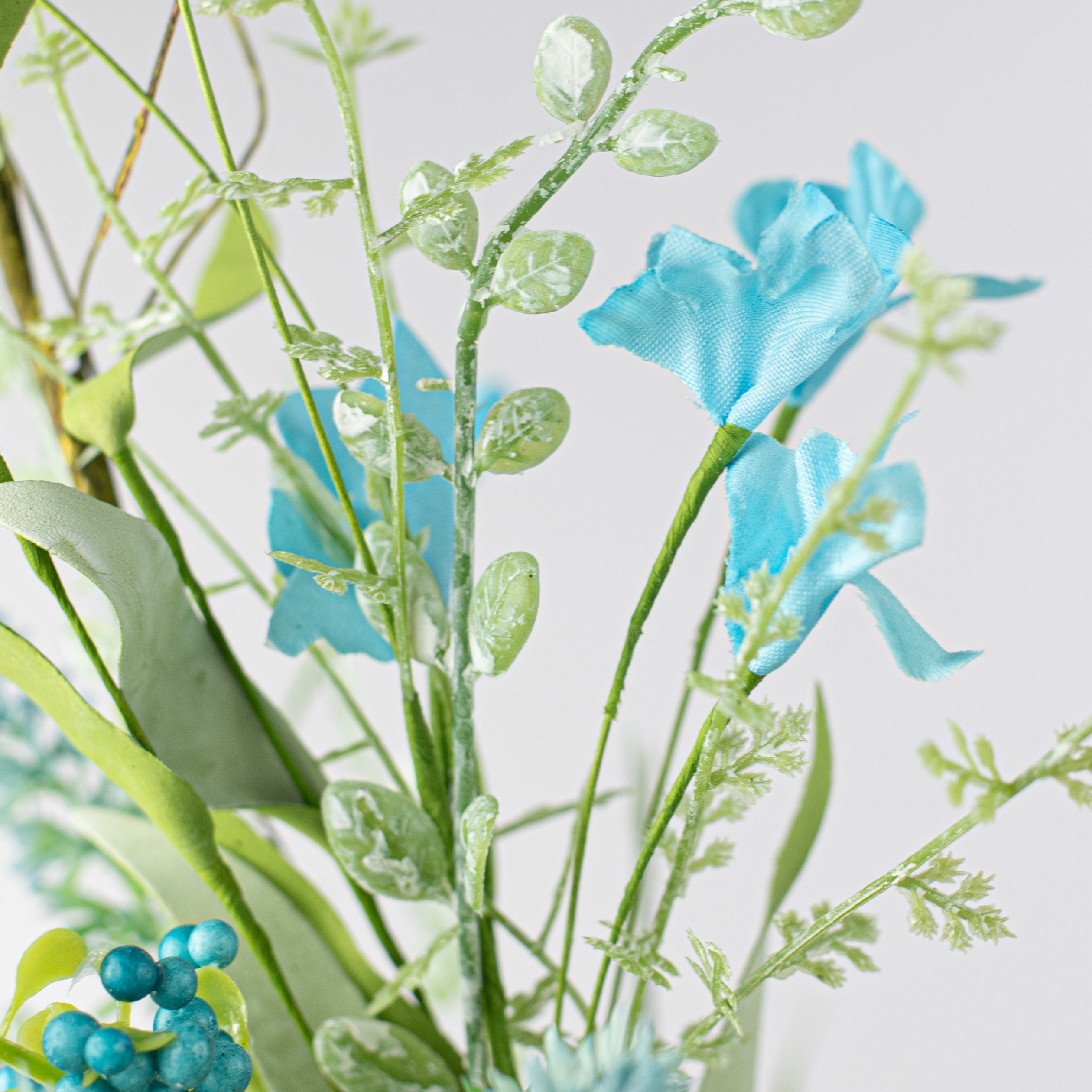 24" Fabric Flower, Leaf, Berry Spray: Aqua Blue detail photo 5