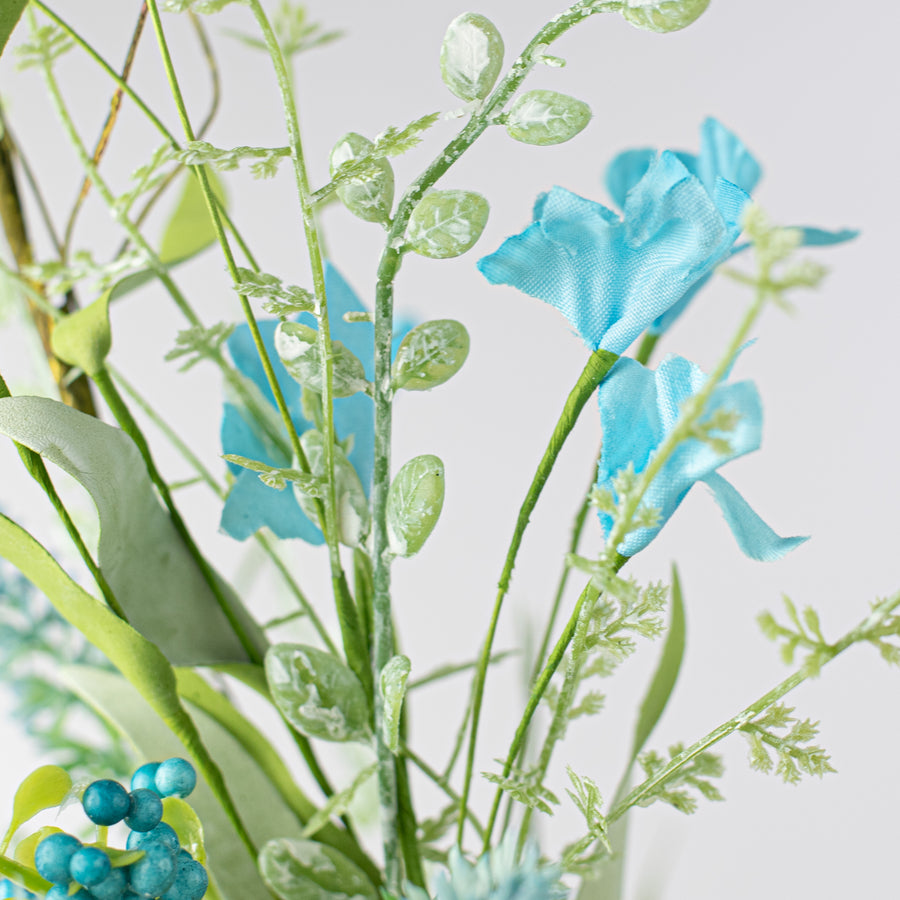 24" Fabric Flower, Leaf, Berry Spray: Aqua Blue detail photo 5