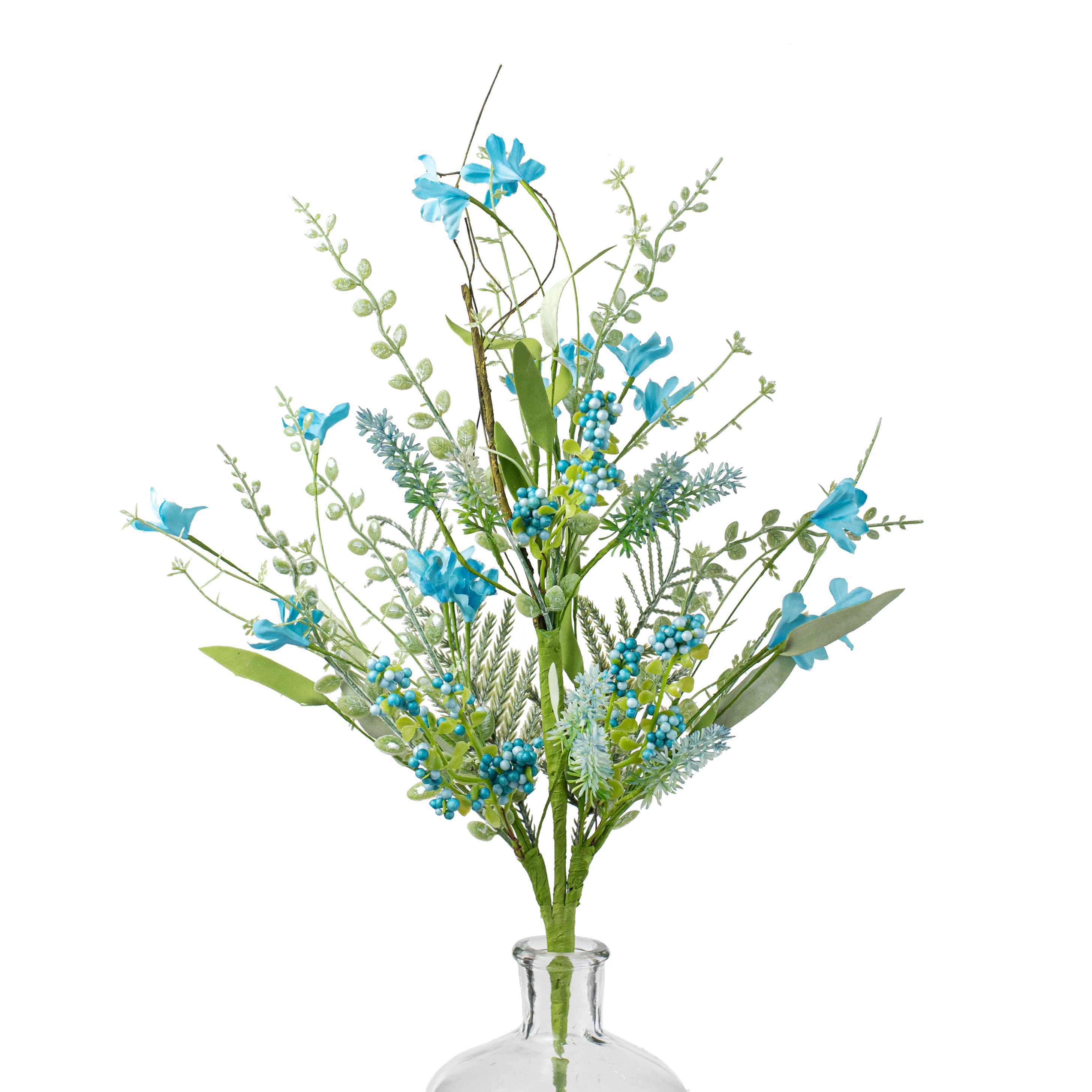 24" Fabric Flower, Leaf, Berry Spray: Aqua Blue Item Number: FH807147