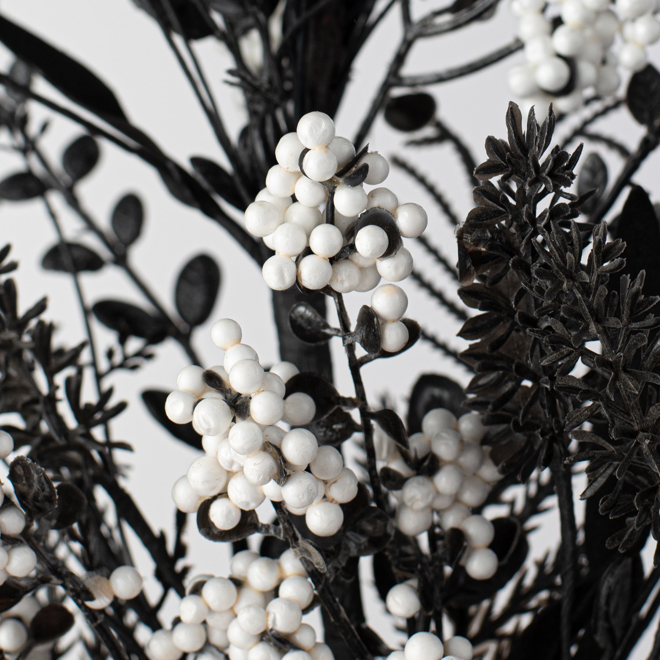 24" Fabric Flower, Leaf, Berry Spray: Black & White detail photo 4