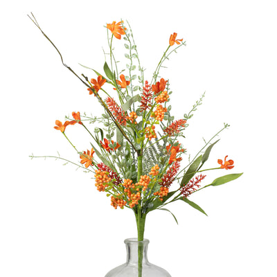 24" Fabric Flower, Leaf, Berry Spray: Orange Item Number: FH807120