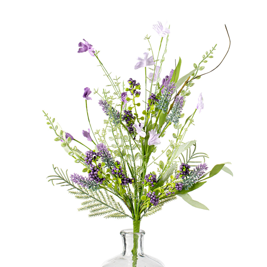 24" Fabric Flower, Leaf, Berry Spray: Purple Item Number: FH807123
