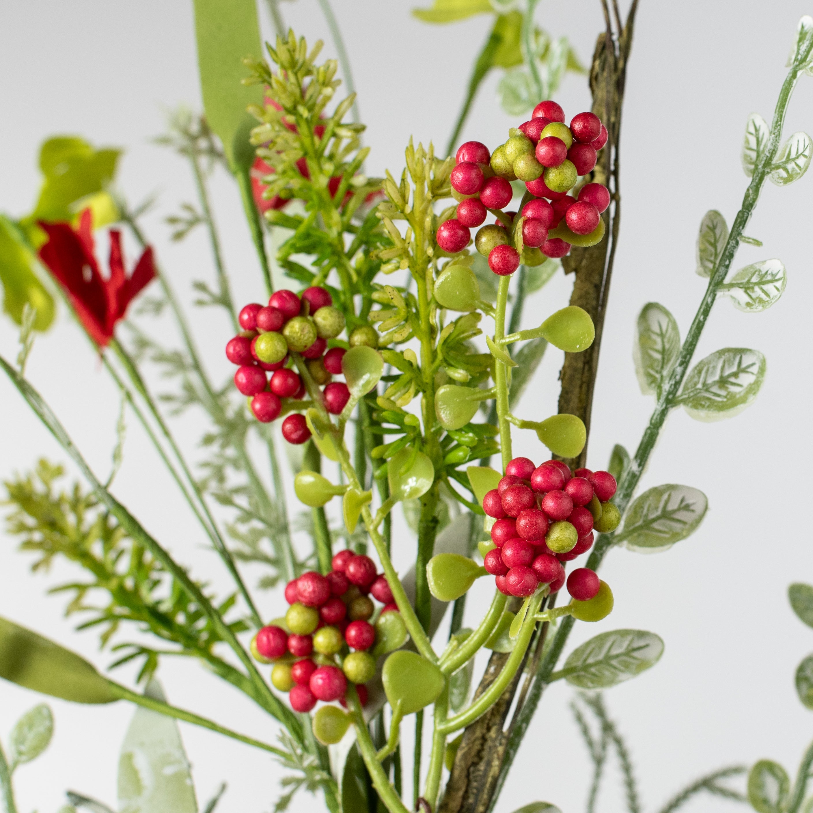 24" Fabric Flower, Leaf, Berry Spray: Red & Green Lifestyle Photo