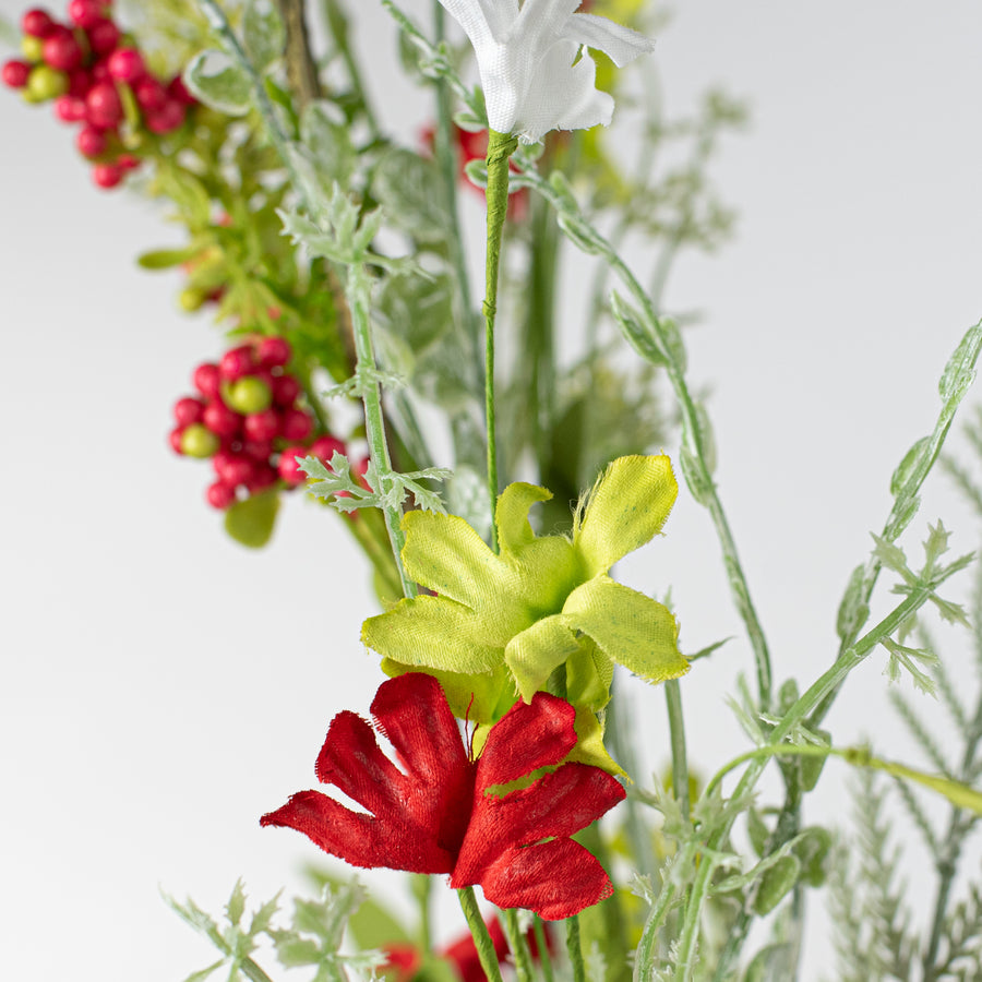 24" Fabric Flower, Leaf, Berry Spray: Red & Green detail photo 4