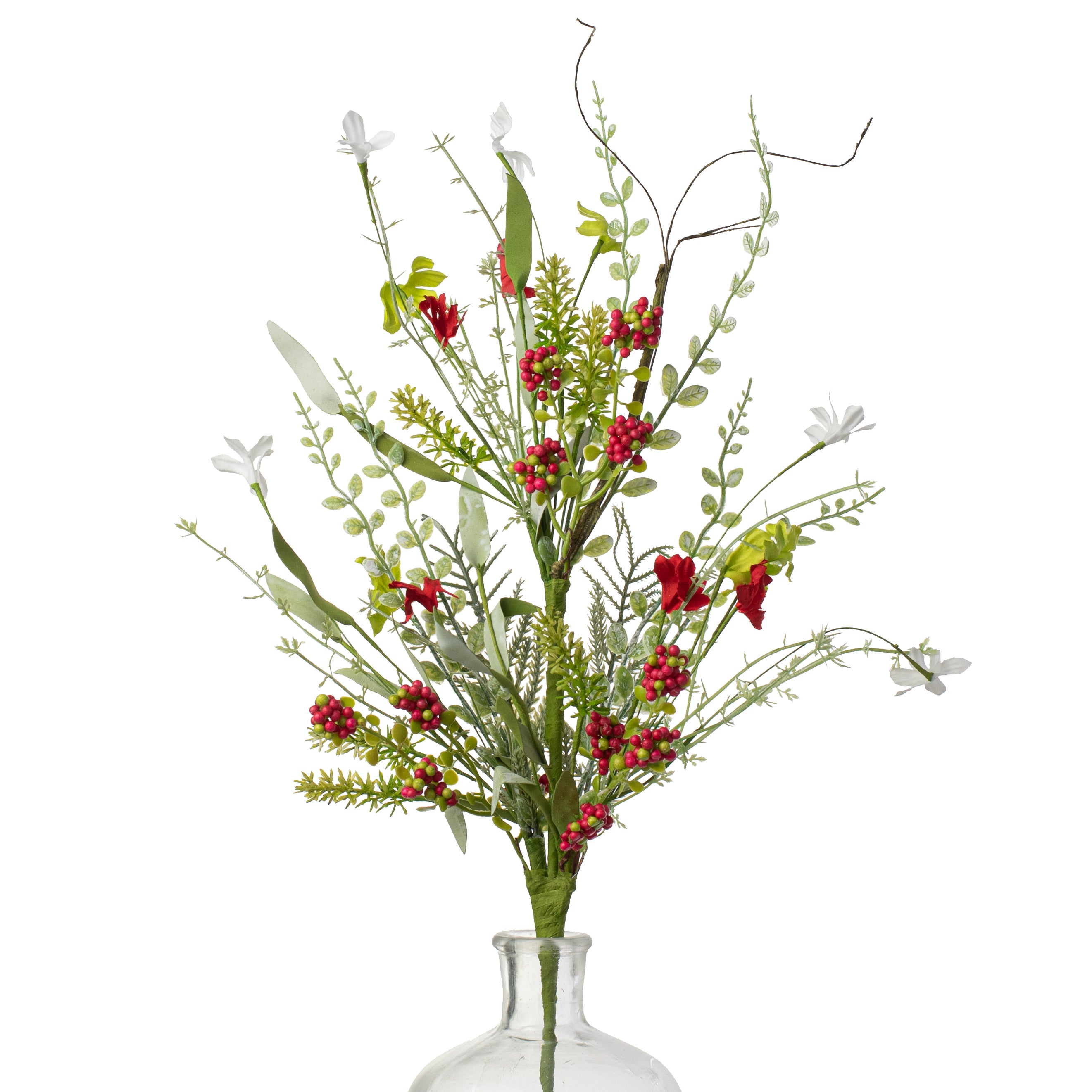 24" Fabric Flower, Leaf, Berry Spray: Red & Green Item Number: FH807160