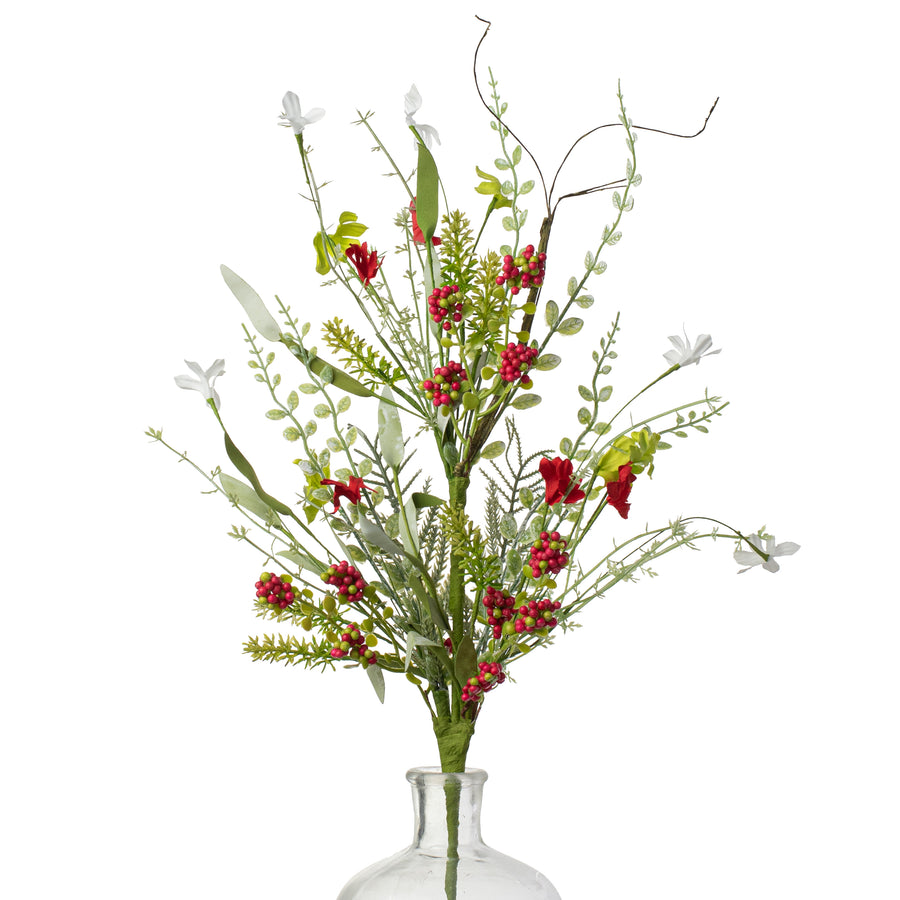 24" Fabric Flower, Leaf, Berry Spray: Red & Green Item Number: FH807160
