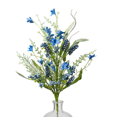 24" Fabric Flower, Leaf, Berry Spray: Two-Tone Blue Item Number: FH807146
