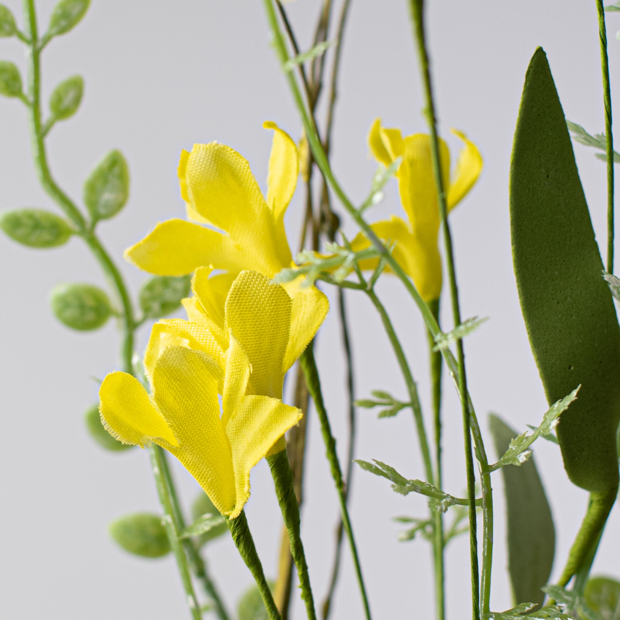 24" Fabric Flower, Leaf, Berry Spray: Yellow detail photo 4