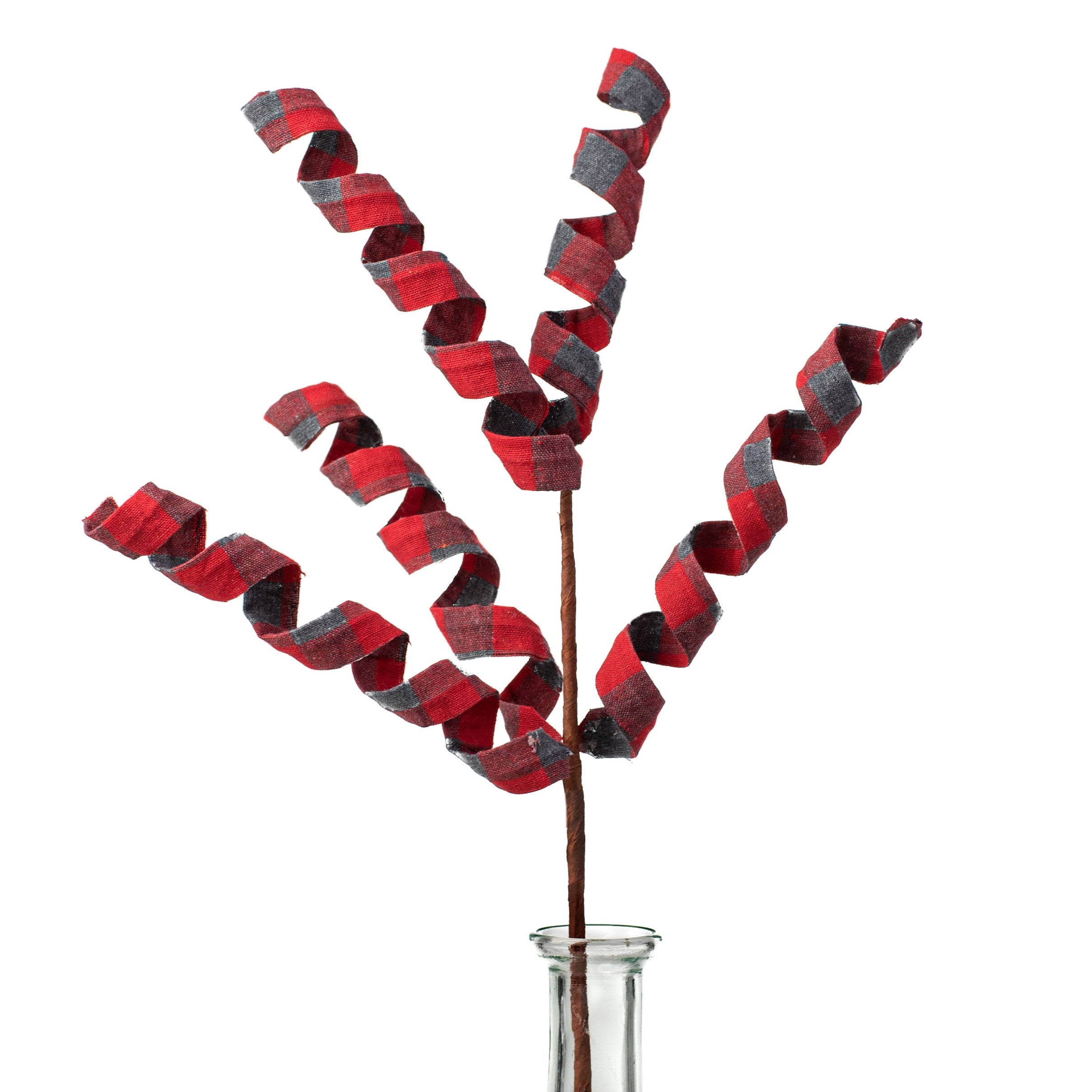 16" Fabric Frizzy Curly Spray: Red & Grey Check Item Number: 84764RDGY