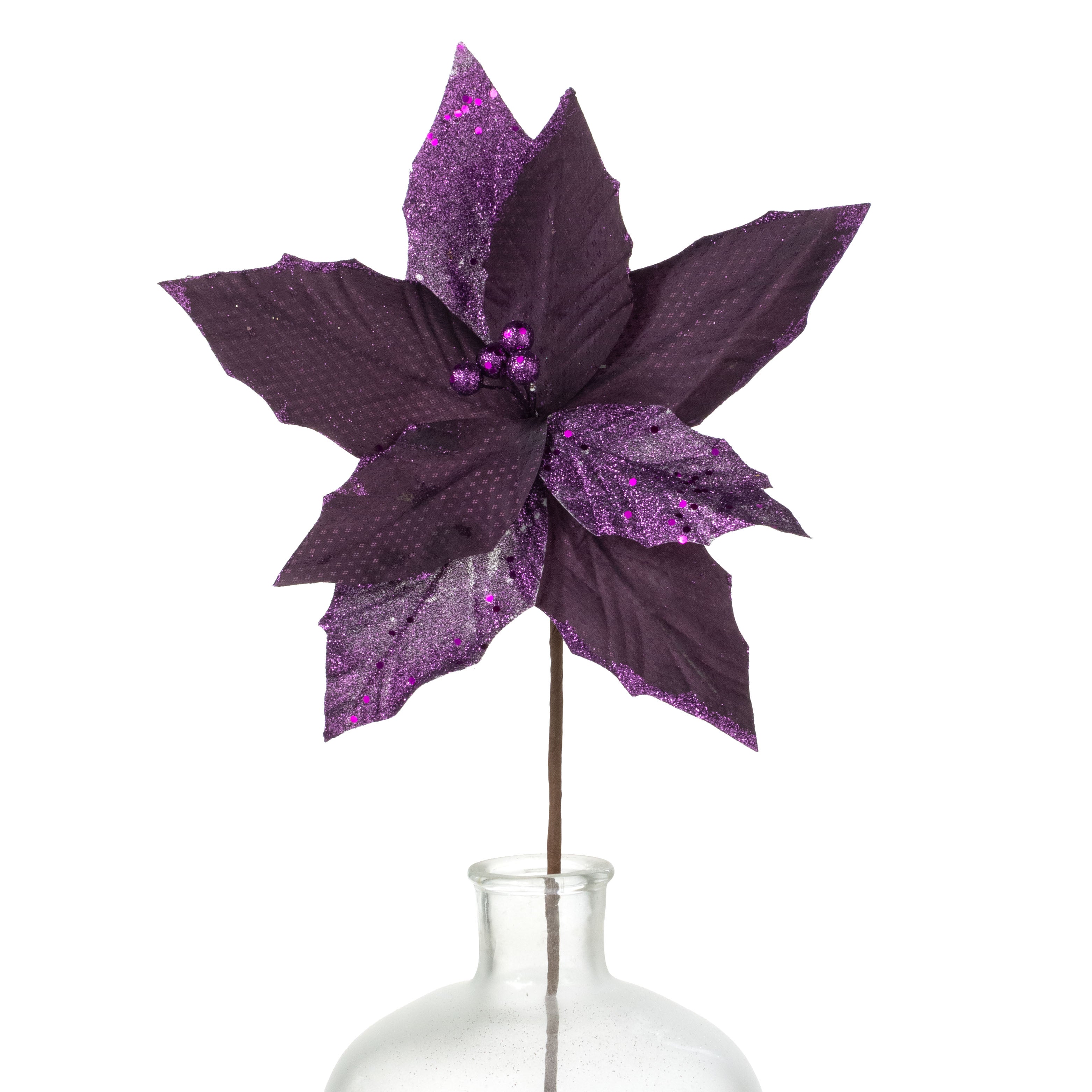 11" x 25" Fabric & Glitter Poinsettia Pick: Purple Item Number: 186282