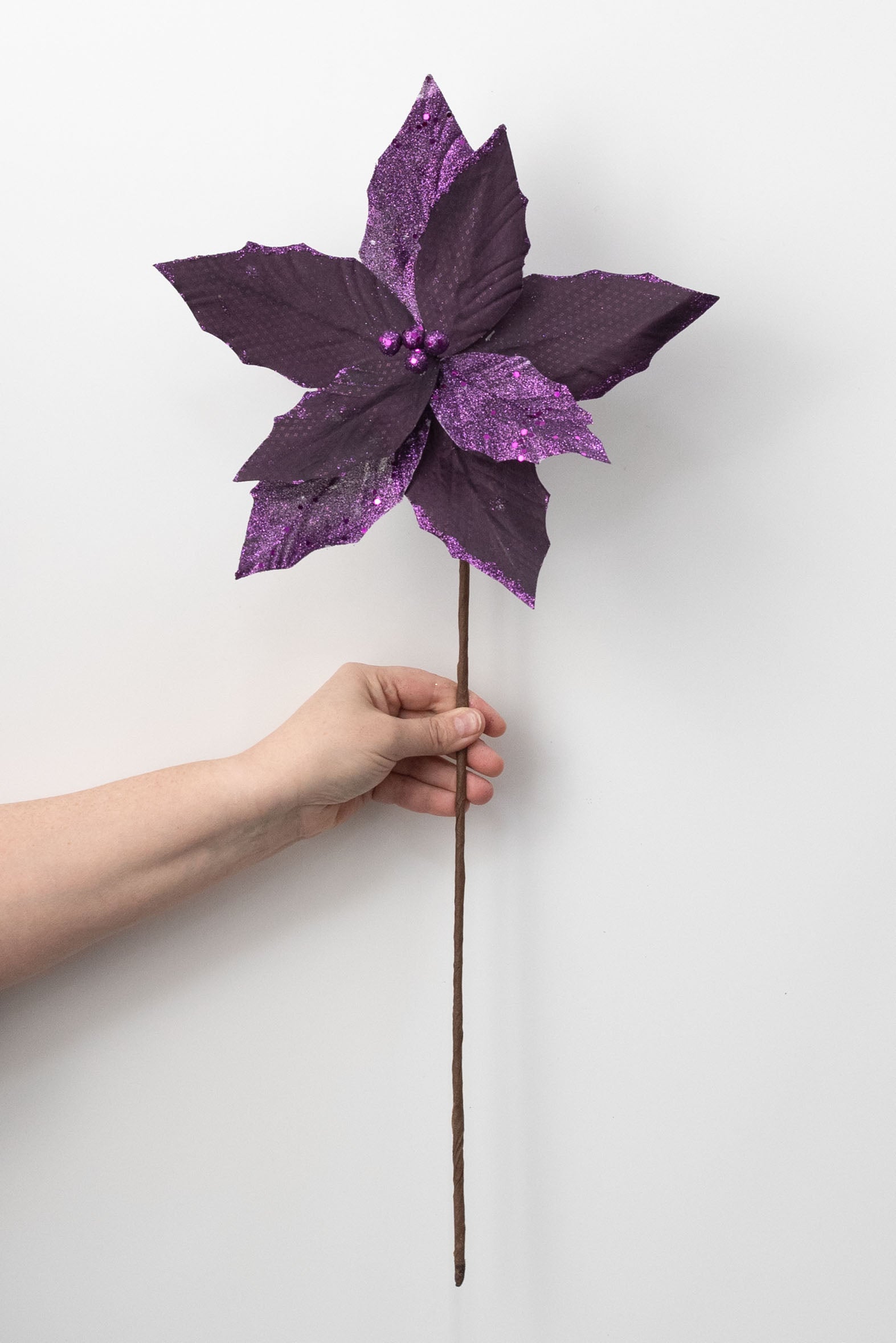 11" x 25" Fabric & Glitter Poinsettia Pick: Purple detail photo 3
