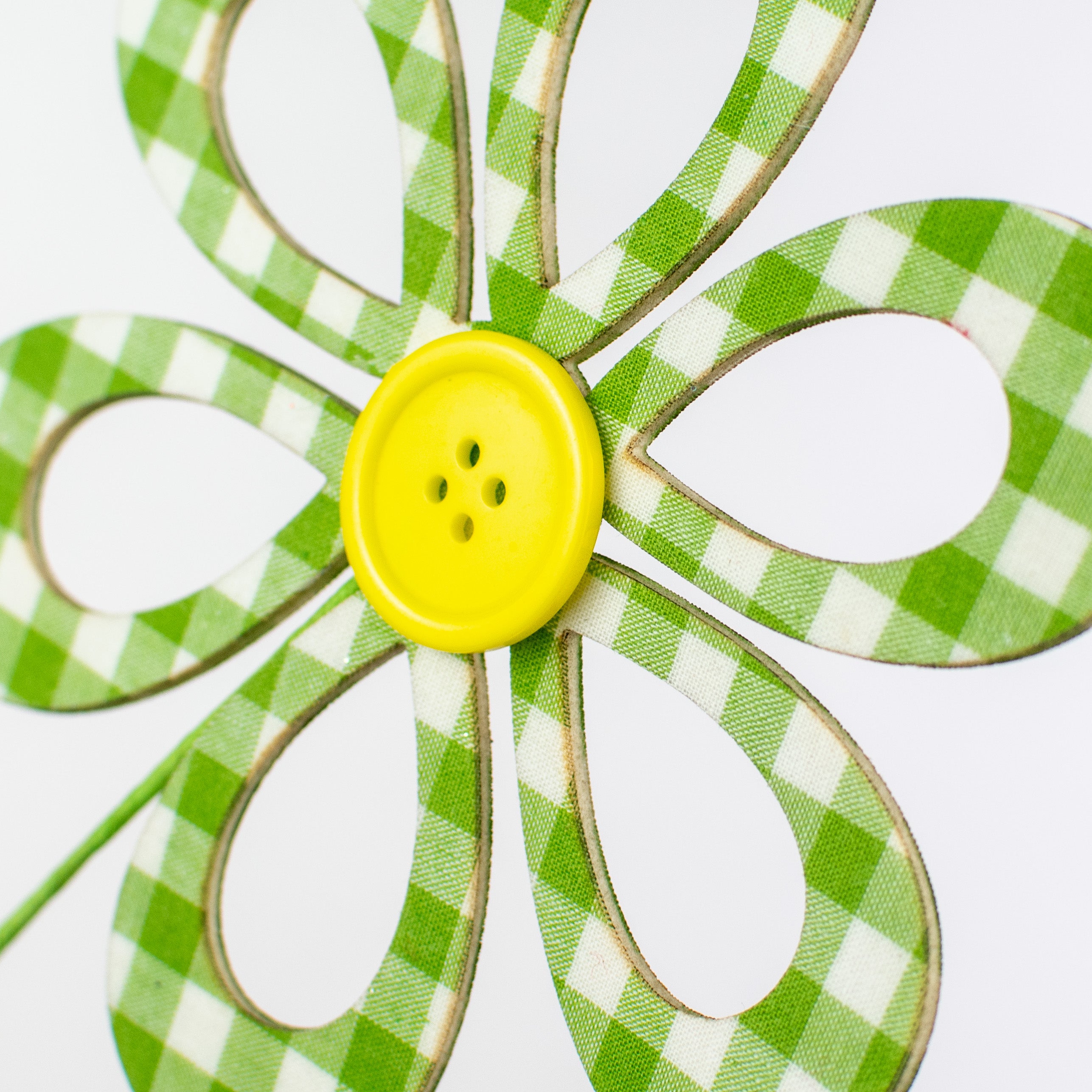 26" Fabric Hollow Gingham Flower Spray: Green, White, Yellow Lifestyle Photo