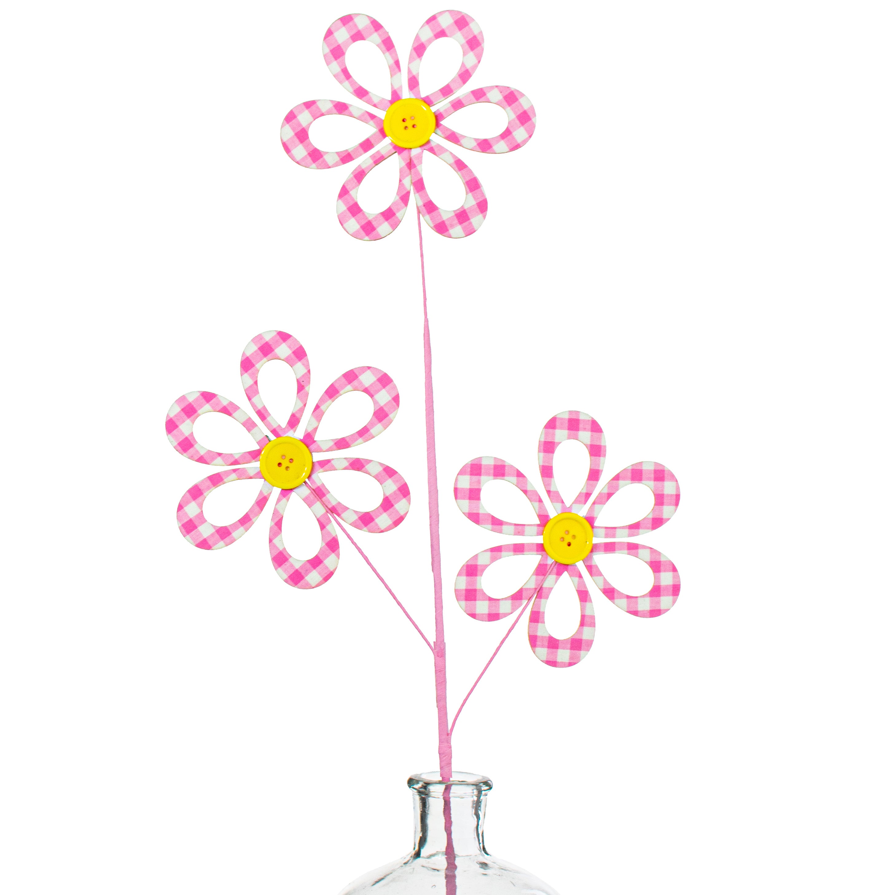26" Fabric Hollow Gingham Flower Spray: Light Pink Item Number: MN021015