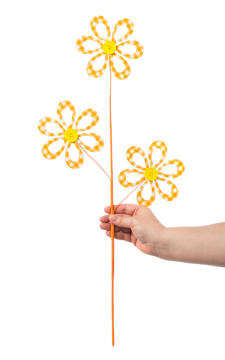 26" Fabric Hollow Gingham Flower Spray: Orange detail photo 3