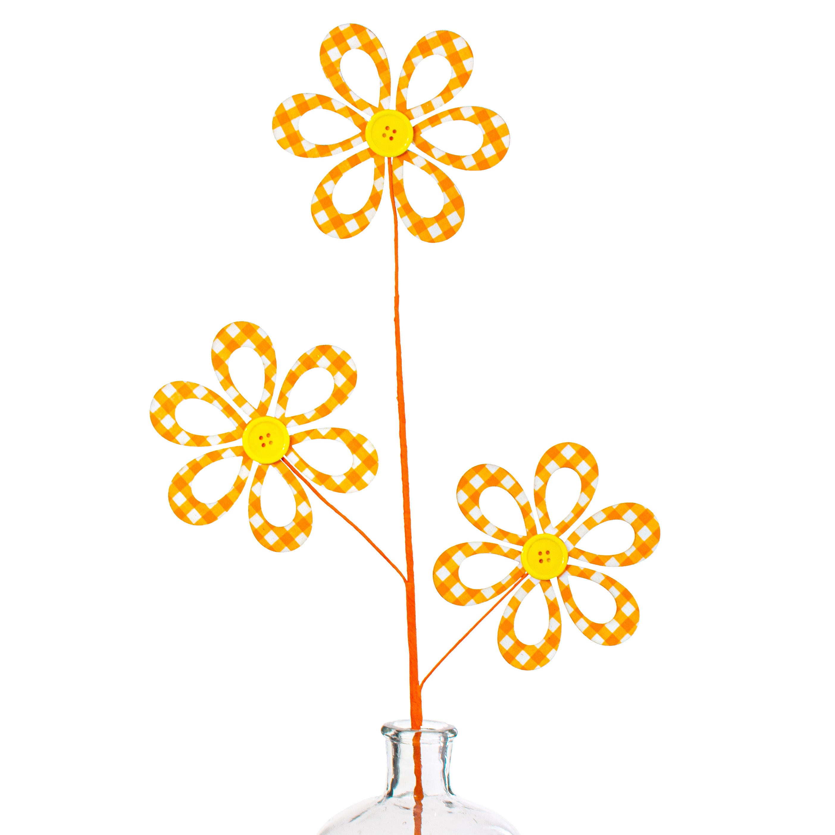 26" Fabric Hollow Gingham Flower Spray: Orange Item Number: MN021020