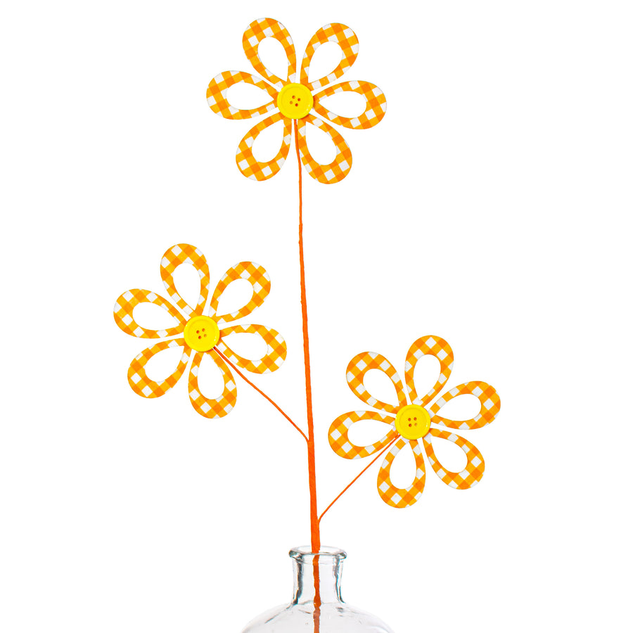 26" Fabric Hollow Gingham Flower Spray: Orange Item Number: MN021020