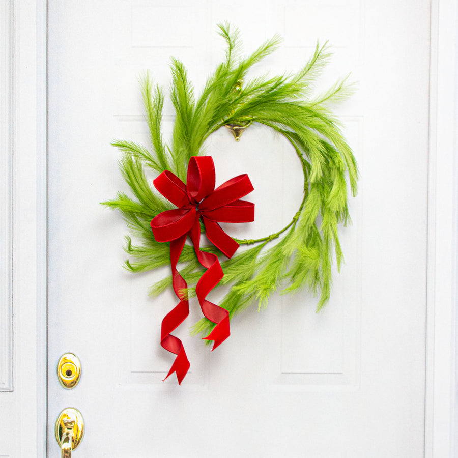 26" Fabric Pampas Grass Wreath: Lime Green Lifestyle Photo