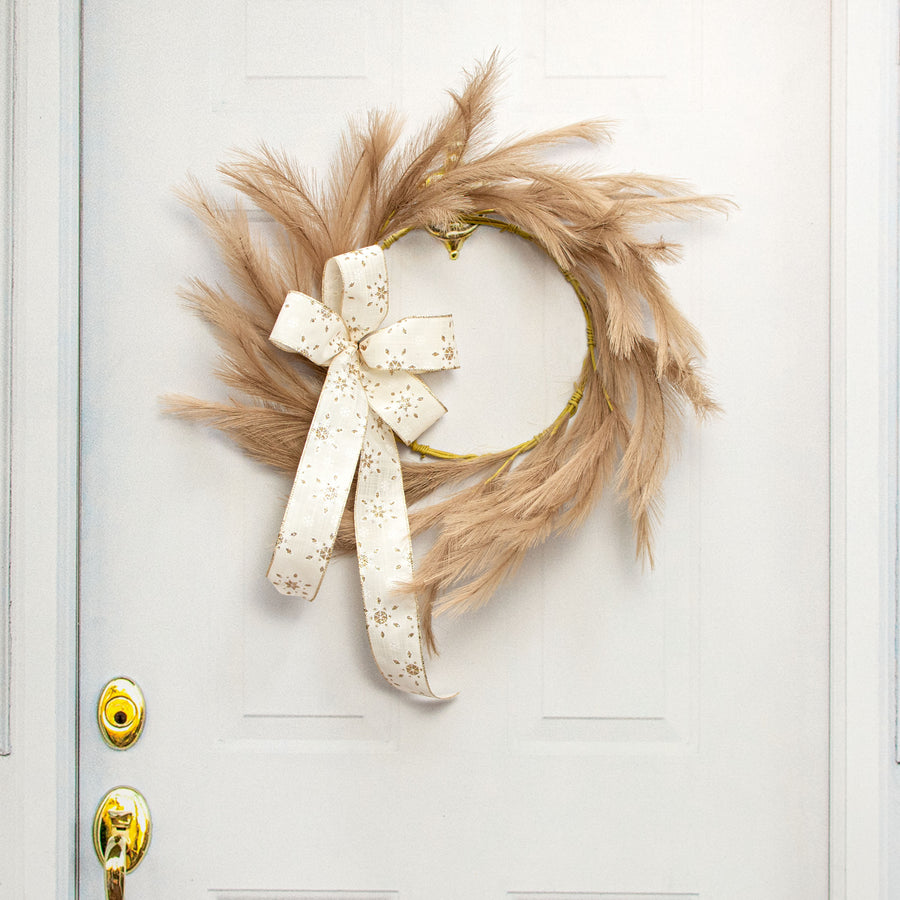 26" Fabric Pampas Grass Wreath: Natural Lifestyle Photo