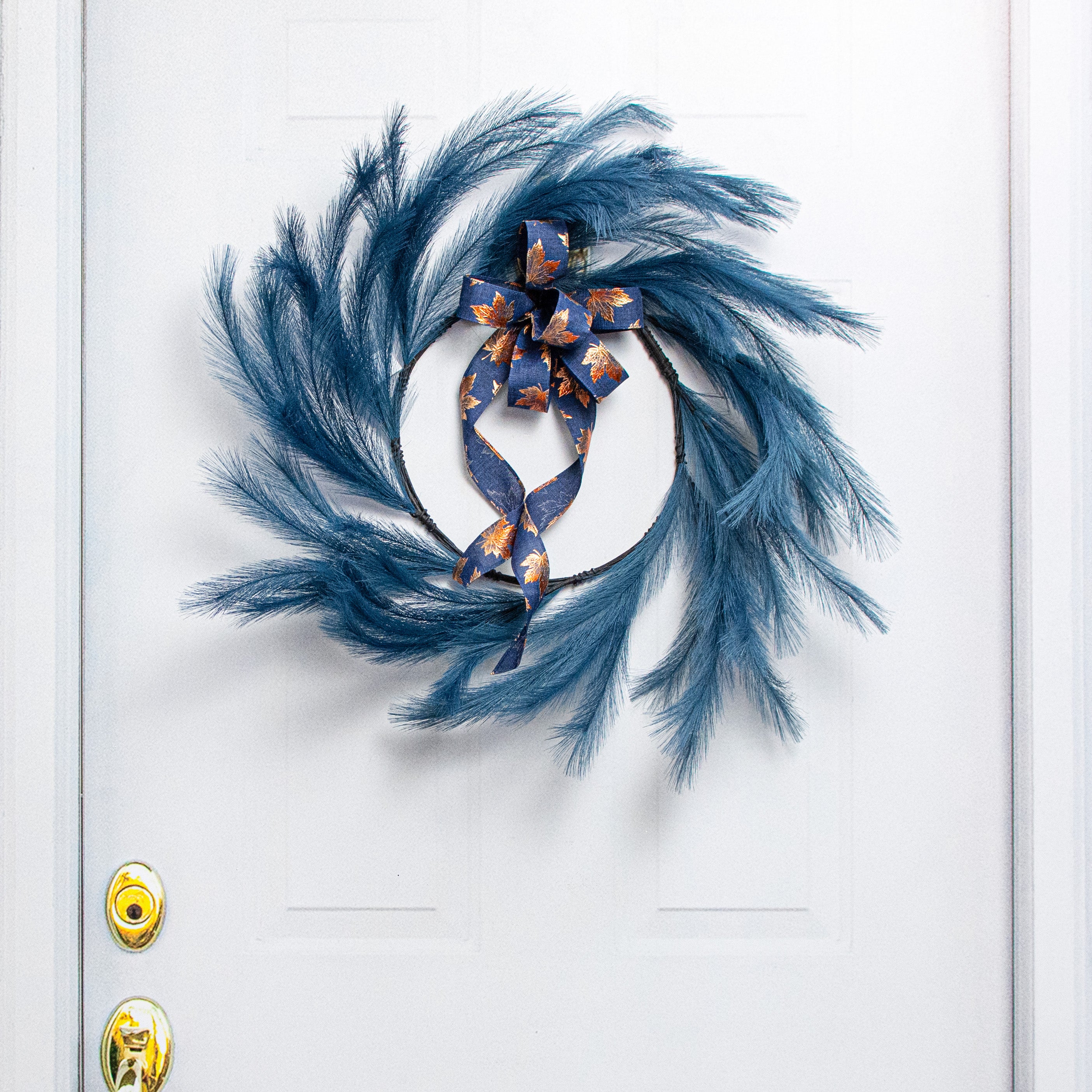 26" Fabric Pampas Grass Wreath: Navy Blue Lifestyle Photo