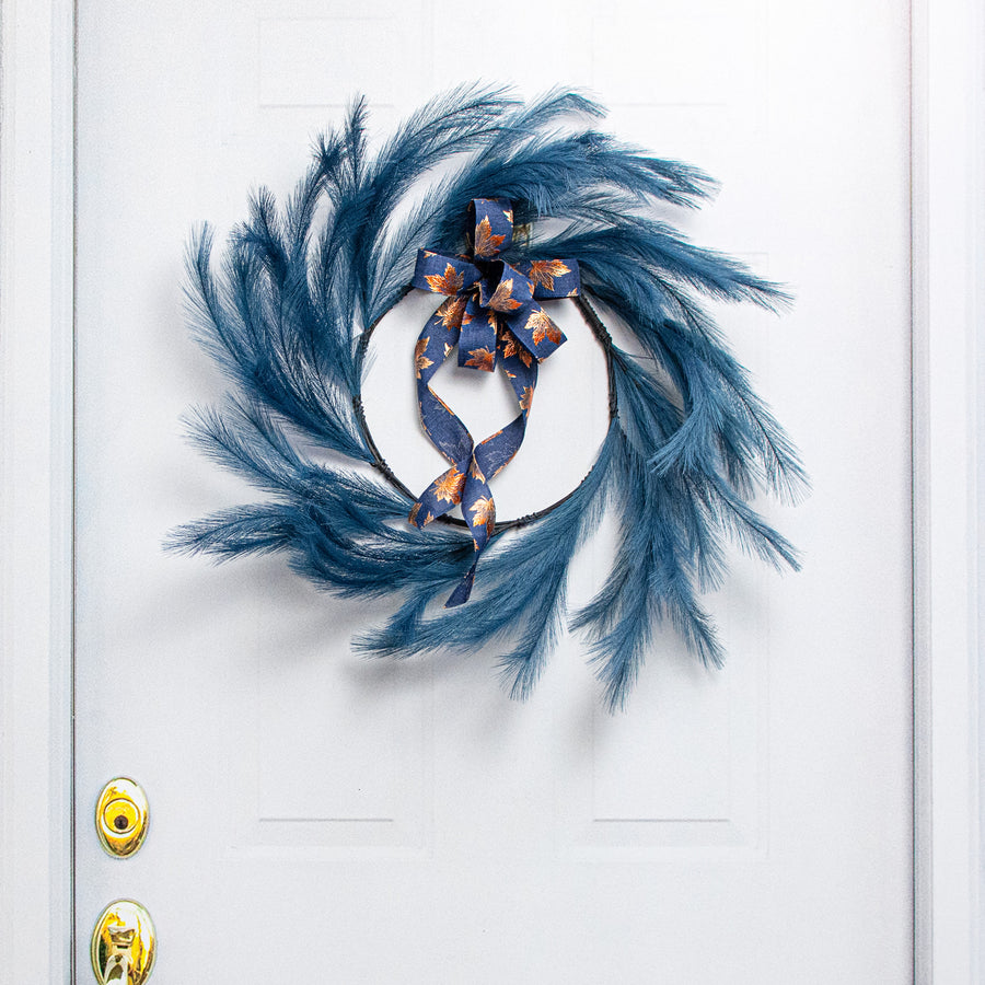 26" Fabric Pampas Grass Wreath: Navy Blue Lifestyle Photo
